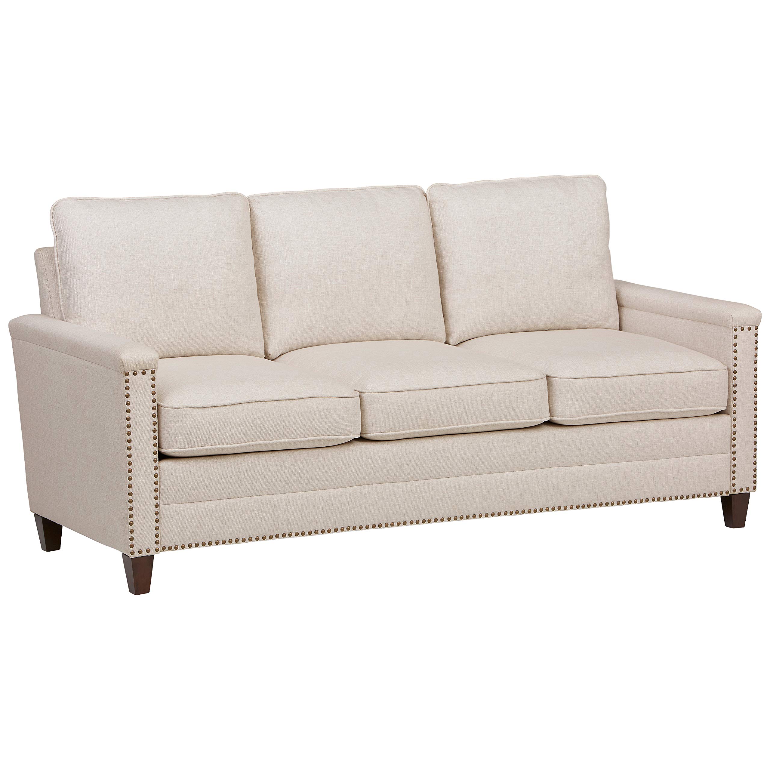 Amazon Brand – Ravenna Home Raymond Casual Nailhead Trim Sofa, 76"W, Beige