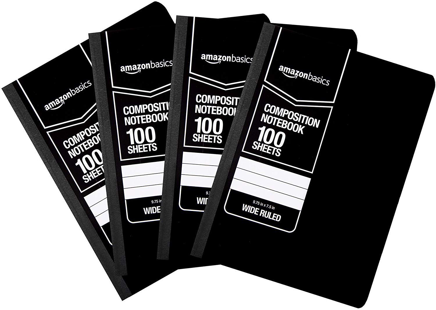 AmazonBasics Wide Ruled Composition Notebook, 100 Sheet, Solid Black, 36-Pack