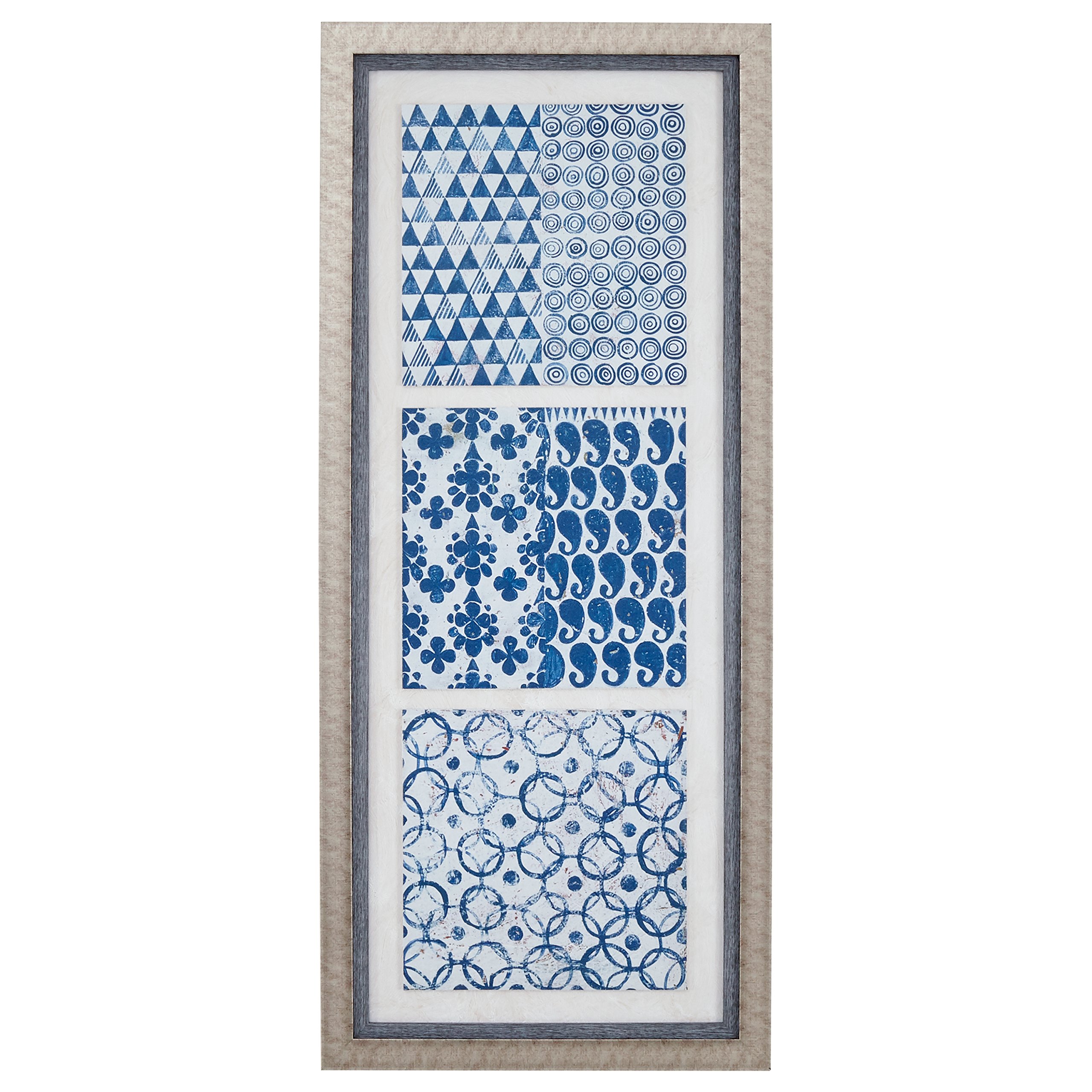 Amazon Brand – Stone & Beam Boho Blue 3-Tile Wall Art Tryptych II, Beige Frame, 25.5" x 57.5"