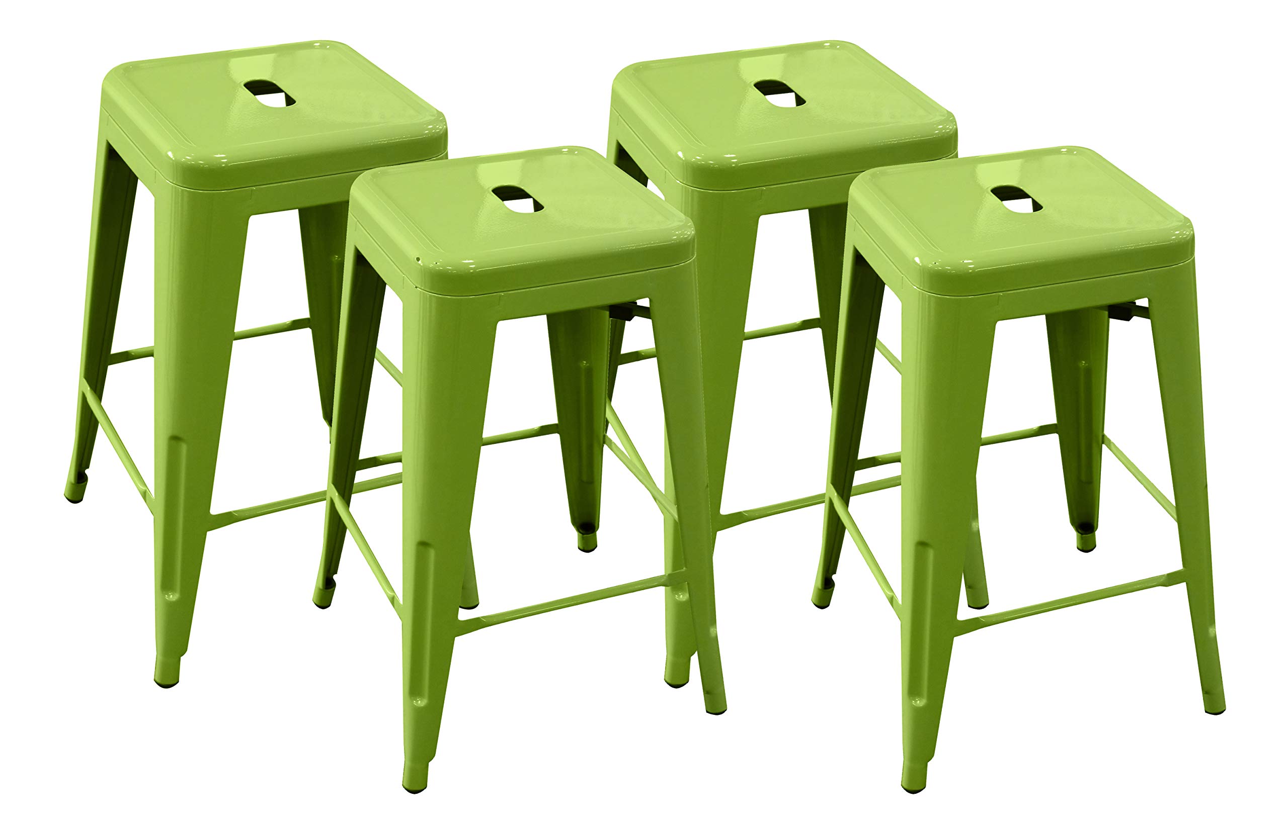 Amazon Brand – Ravenna Home Decorah Stackable Metal Kitchen Counter Bar Stools, 24"H, Light Green, Set of 4