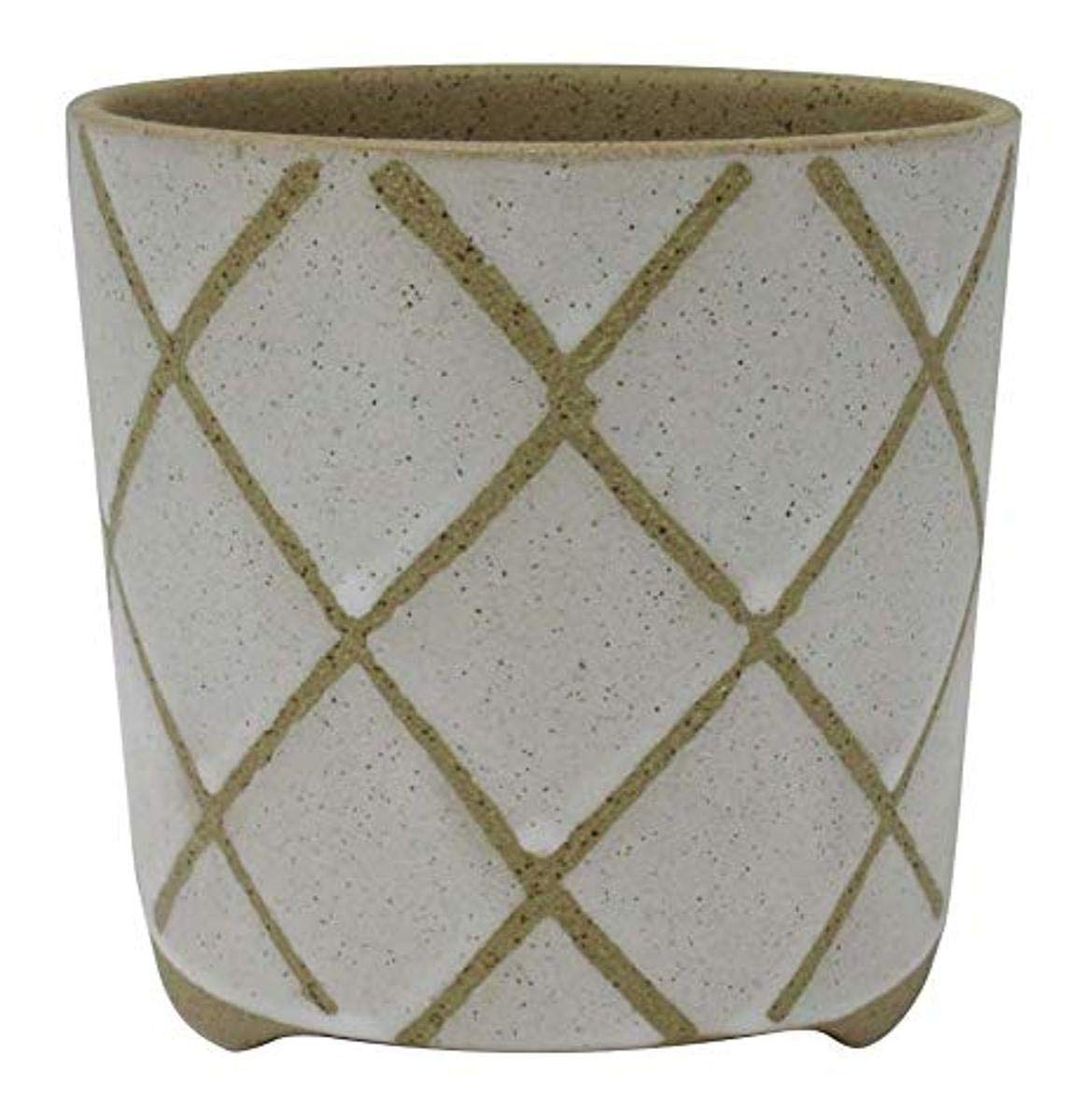 Amazon Brand – Stone & Beam Medium Windowpane Footed Stoneware Planter, 7.9"H, Cloud Dancer White