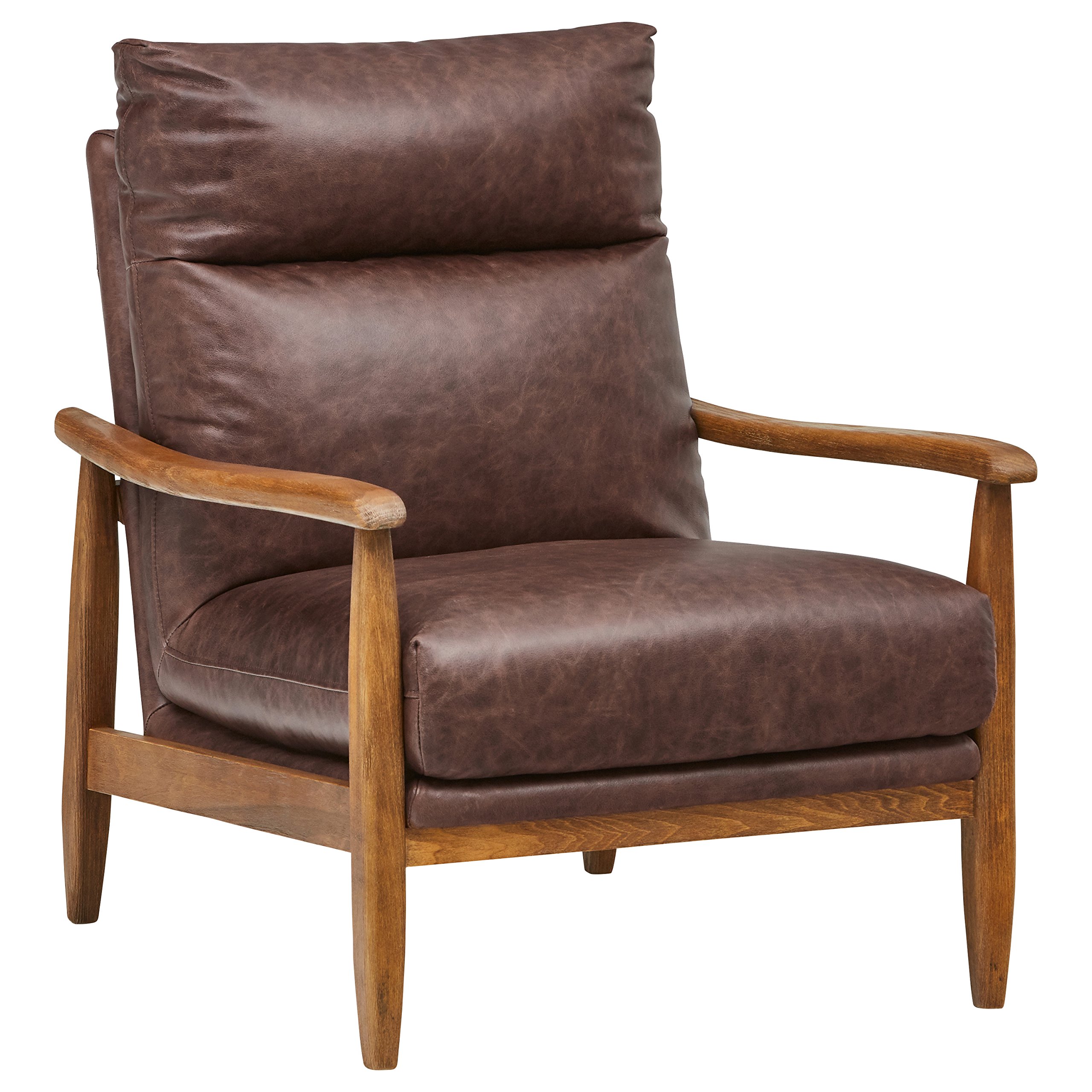 Amazon Brand – Stone & Beam Alderman Mid-Century Modern Accent Chair, 29.9"W, Dark Brown Leather