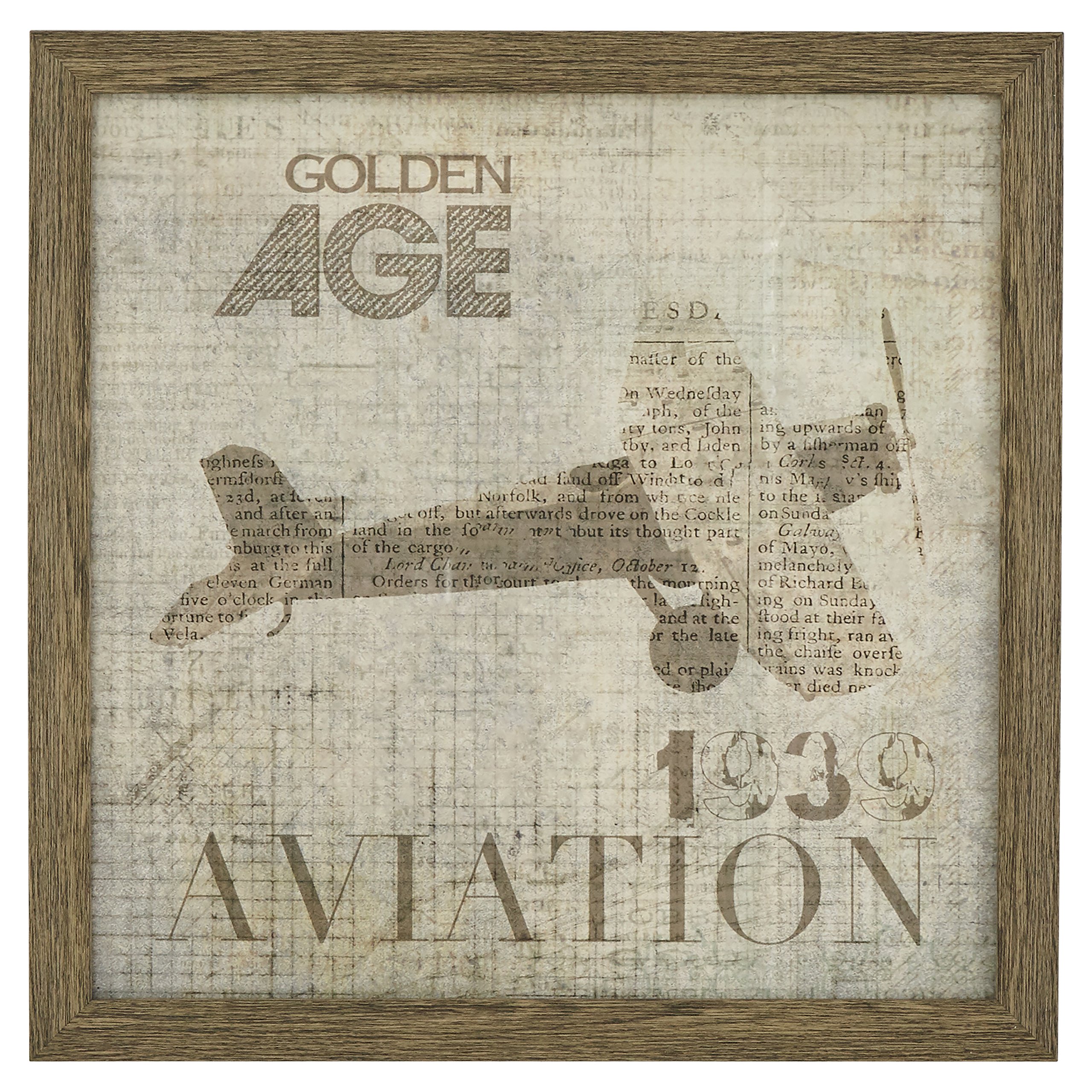 Amazon Brand – Stone & Beam Vintage 'Golden Age' Aviation Poster, Antiqued Wood-Tone Frame, 20" x 20"