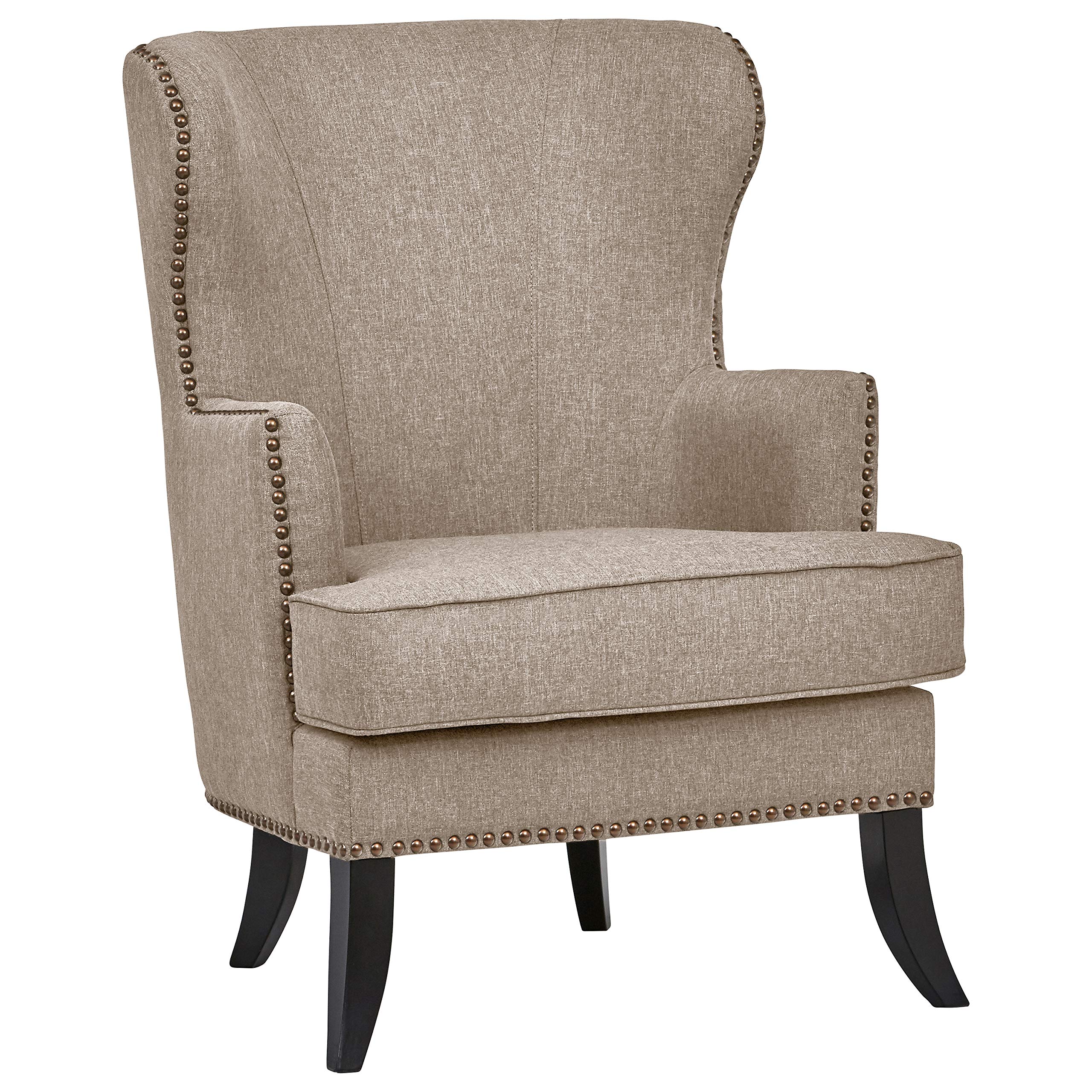 Amazon Brand – Ravenna Home Valmay Wingback Nailhead Trim Accent Chair, 28"W, Linen