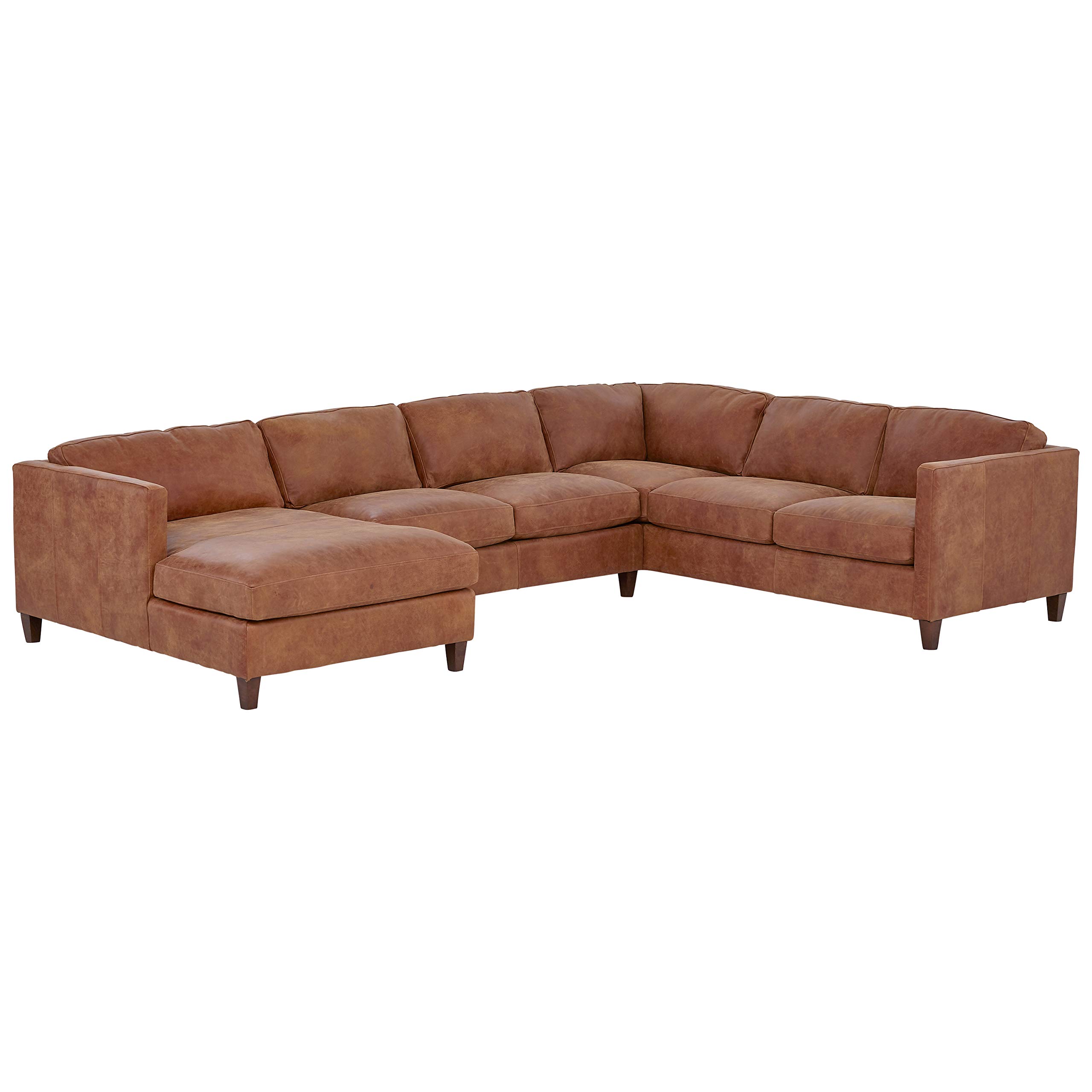 Amazon Brand – Stone & Beam Andover Right-Facing U-Shaped Sectional, 134"W, Saddle-Colored Leather
