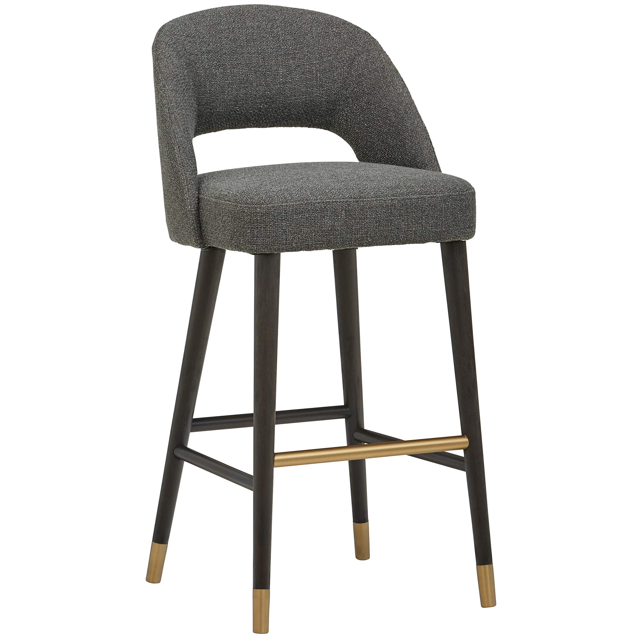 Amazon Brand – Rivet Whit Contemporary Upholstered Bar Stool with Gold Accents, 41"H, Flannel Grey