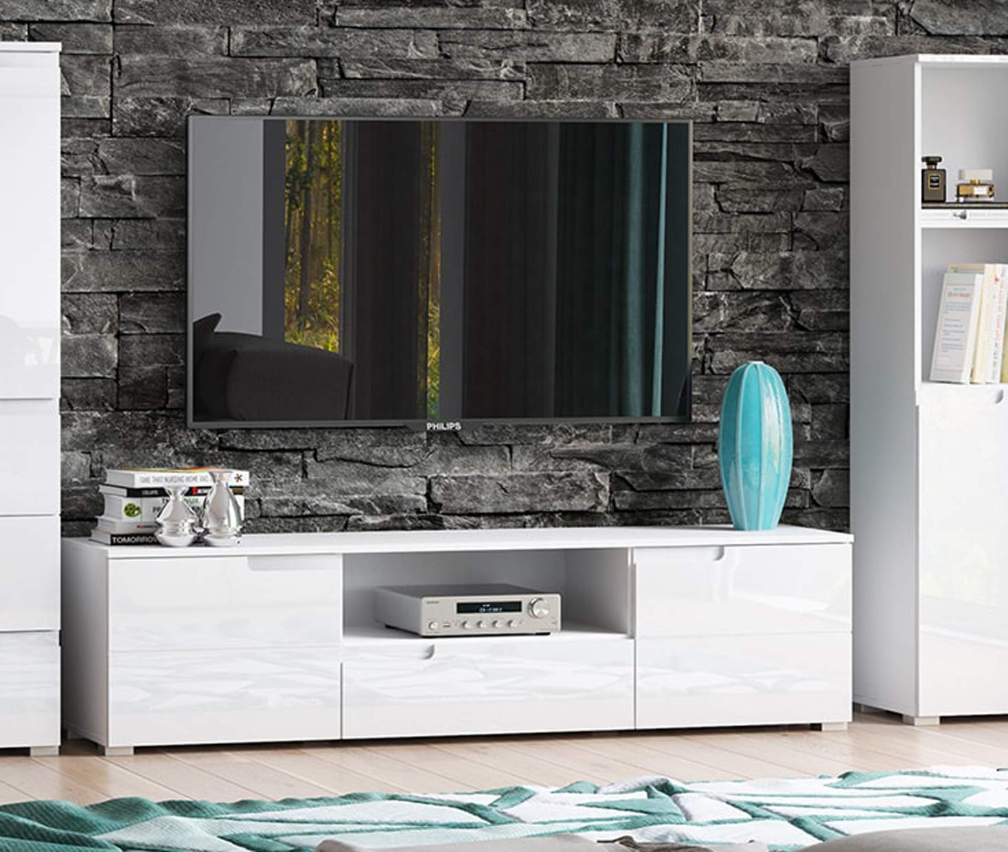 Marca Amazon - Movian Lek - Mueble para TV, 165 x 42 x 39 cm (blanco)