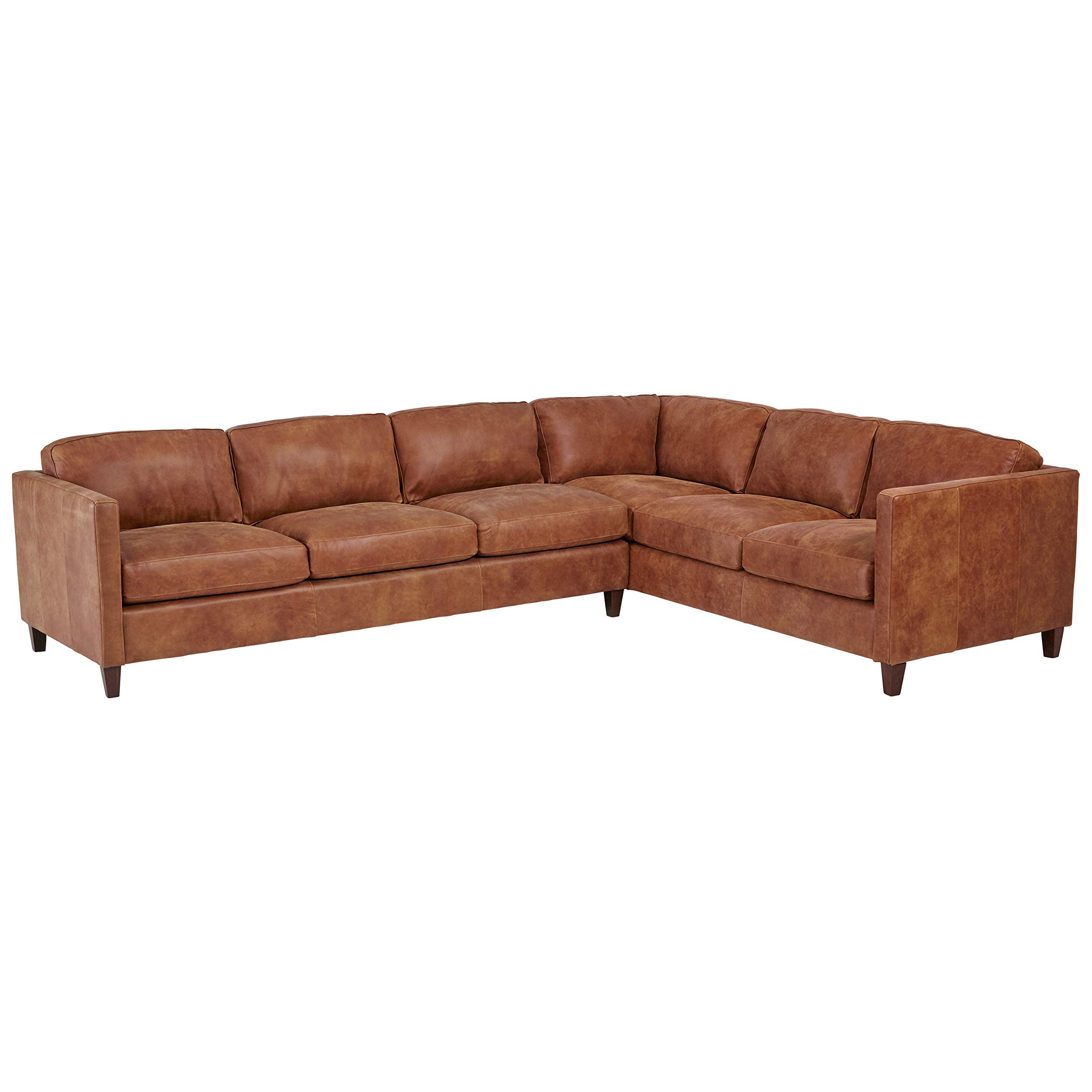 Amazon Brand – Stone & Beam Andover Leather Left-Facing L-Shaped Sectional, 124"W, Saddle Brown