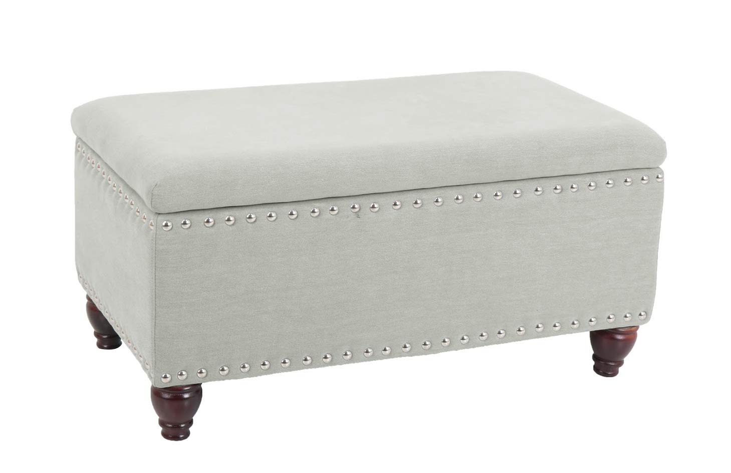 Amazon Brand – Ravenna Home Barrow Nailhead Storage Ottoman Bench, 35.5"W, Light Grey