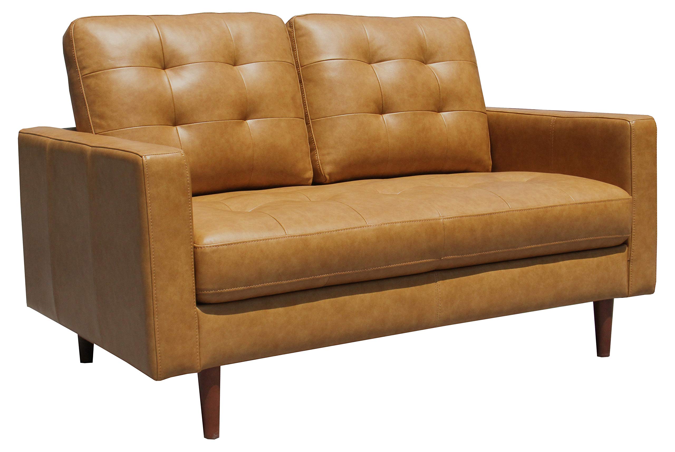 Amazon Brand – Rivet Cove Modern Tufted Loveseat with Tapered Legs, Mid-Century, 56"W, Caramel