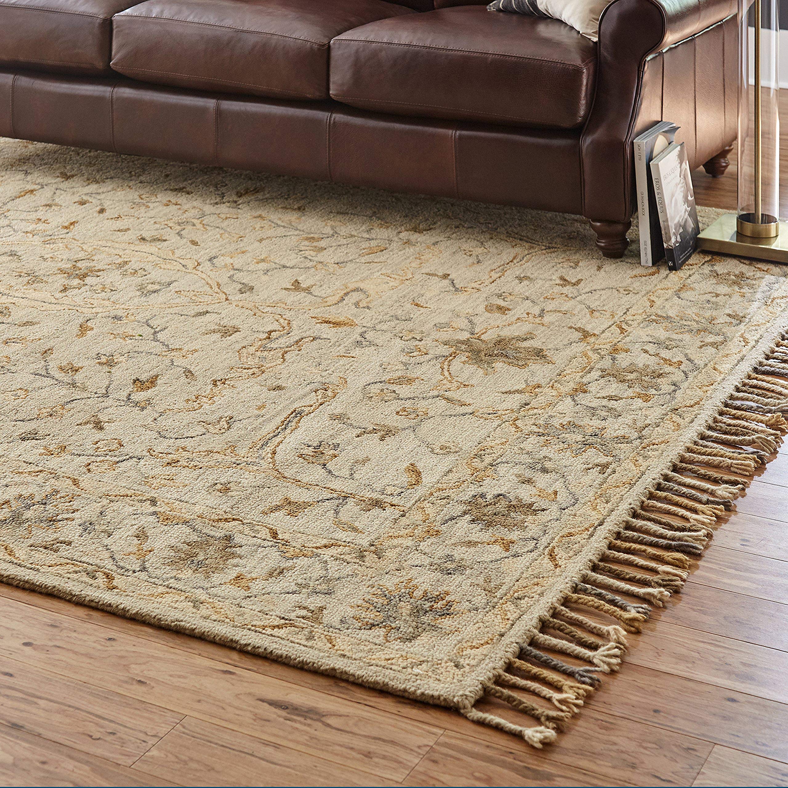 Amazon Brand – Stone & Beam Cooper Vintage Farmhouse Motif Wool Area Rug, 8 x 10 Foot, Charcoal and Beige