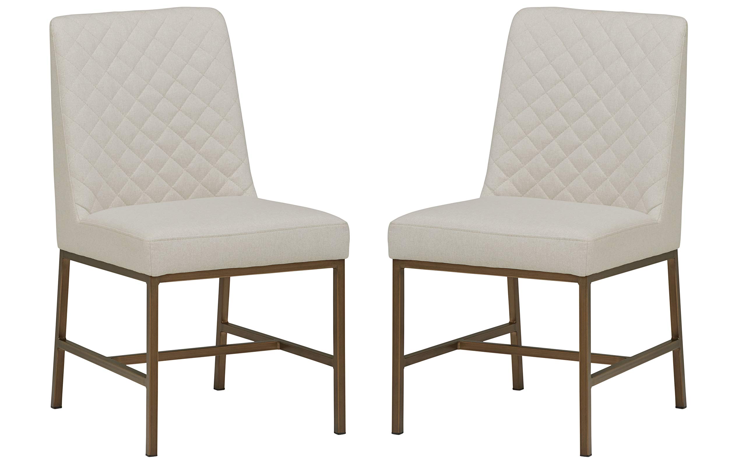 Amazon Brand – Rivet Vermont Modern Diamond-Stitched Upholstered Dining Chair, 20"W, Set of 2, Chalk White and Brass