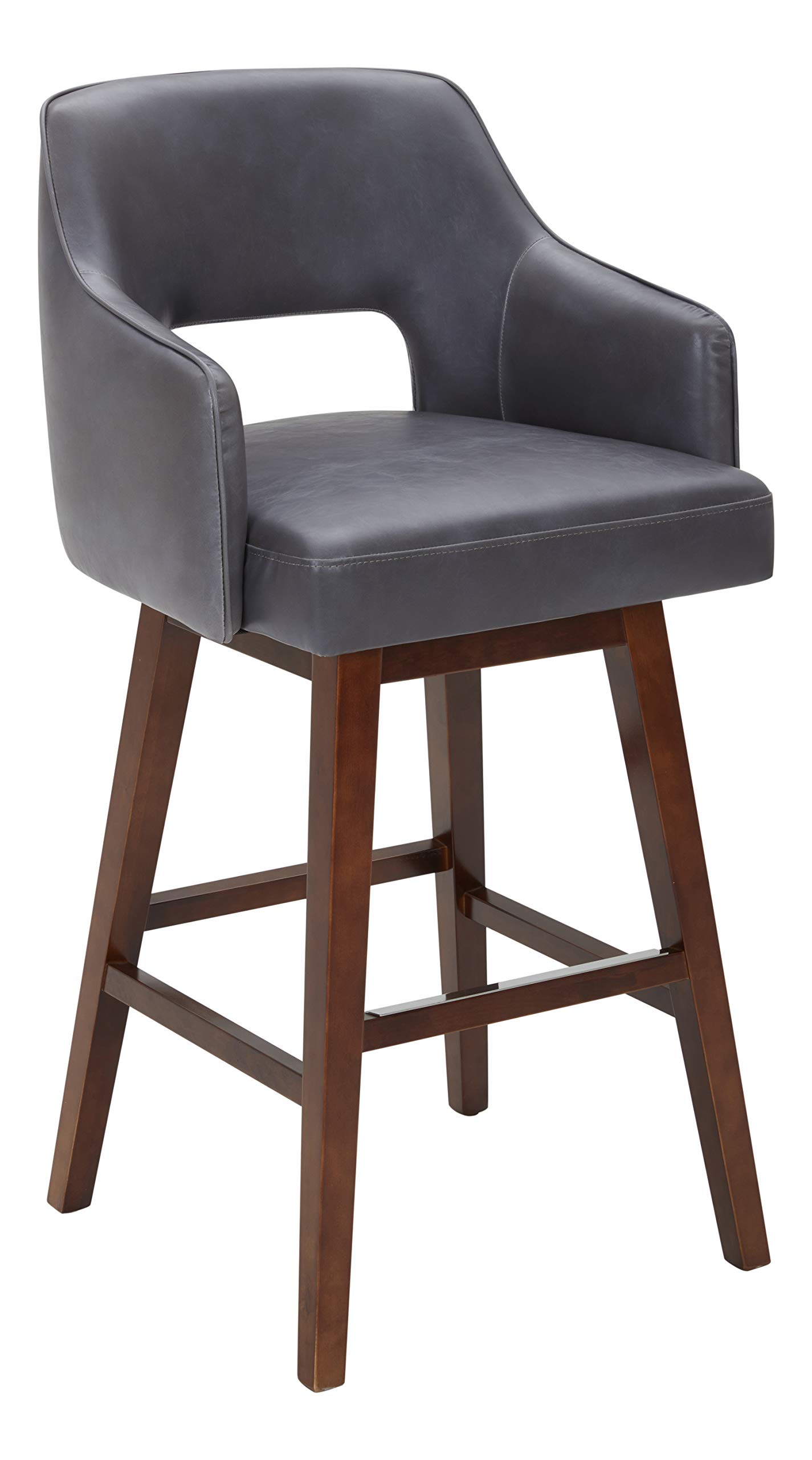 Amazon Brand – Rivet Malida Mid-Century Modern Faux Leather Open Back Swivel Kitchen Bar Stool, 41"H, Grey