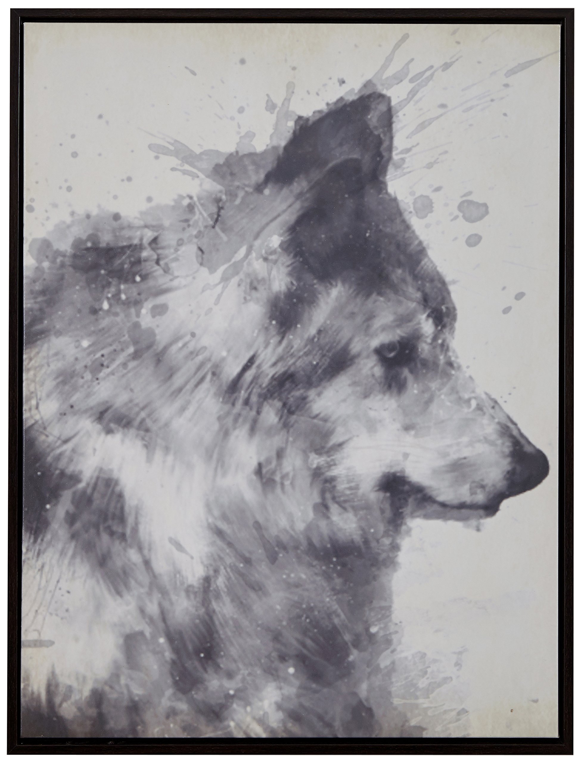 Amazon Brand – Rivet Splattered Grey Wolf Canvas Wall Art, Espresso Frame, 17.75" x 21.75"