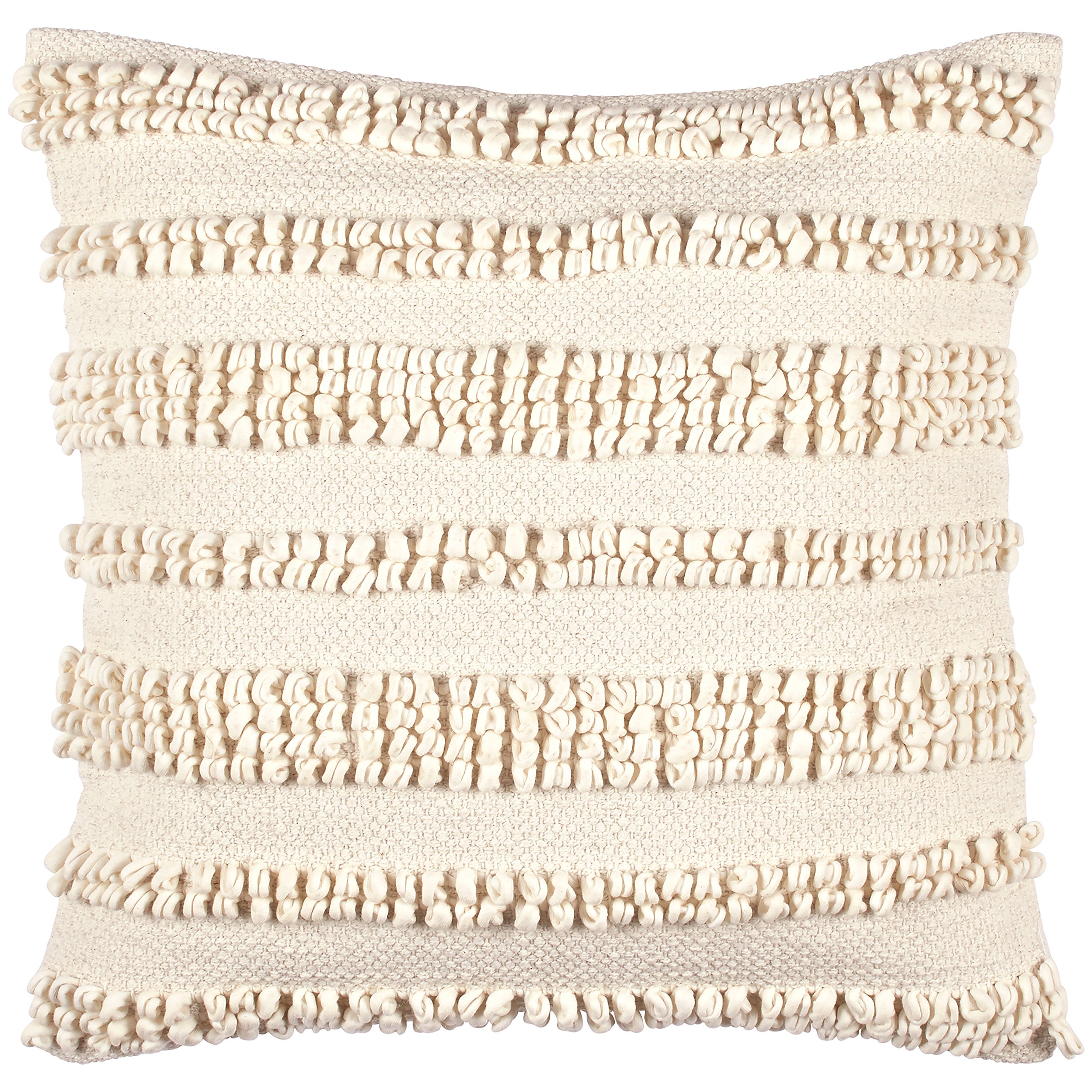 Amazon Brand – Stone & Beam 100% Cotton Textured Stripe Loop Decorative Throw Pillow, 18" x 18", Cream