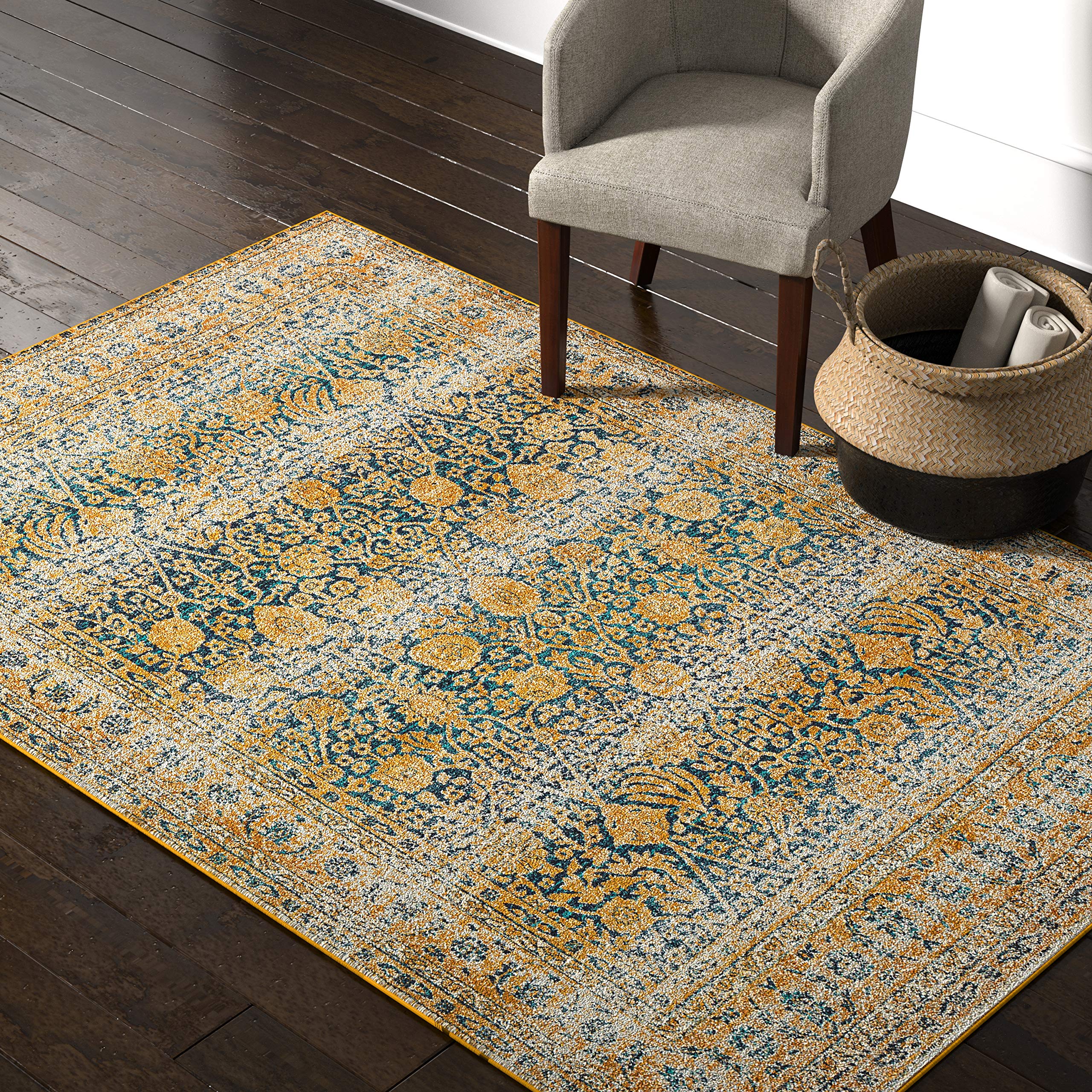 Rivet Gold and Blue Royalty Rug, 5'4" x 7'6",