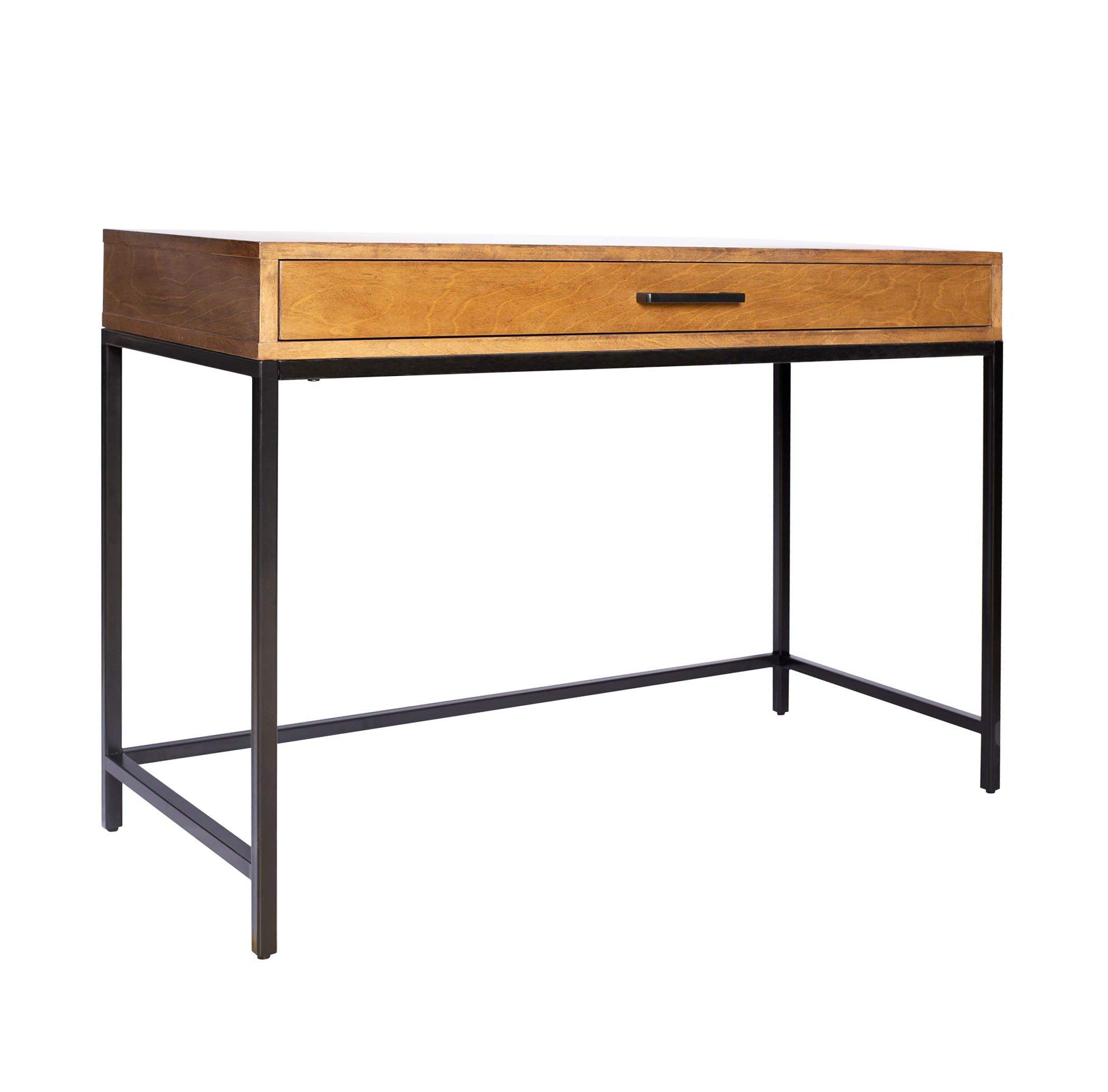 Amazon Brand – Rivet Avery Industrial Home Office Writing Desk with Metal Base, 40"W, Chestnut Brown Finish