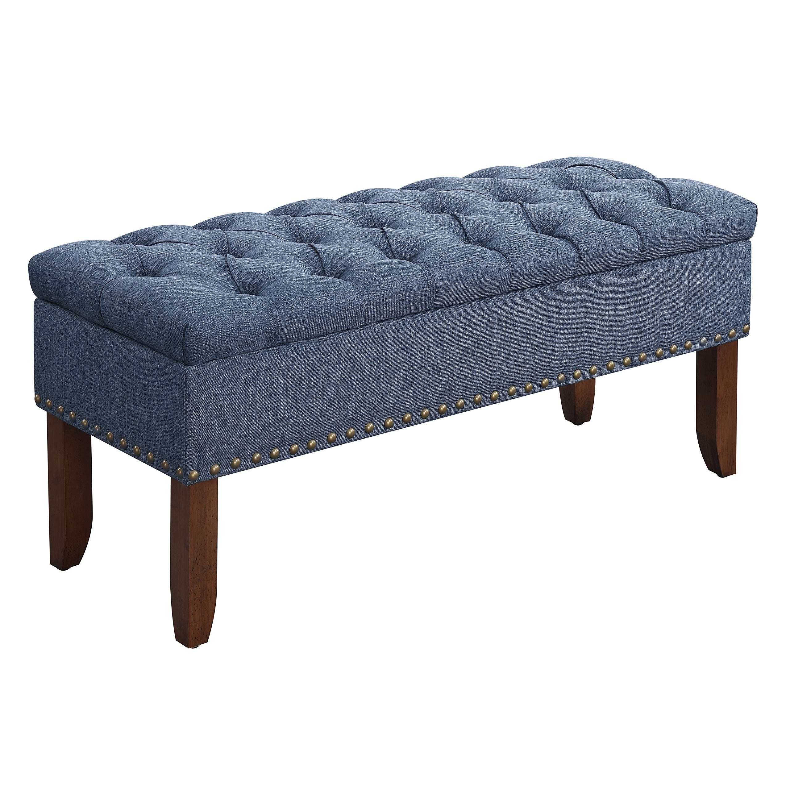 Amazon Brand – Ravenna Home Galer Tufted Nailhead Lift Top Storage Bedroom and Entryway Bench, 15.75"W, Denim Blue