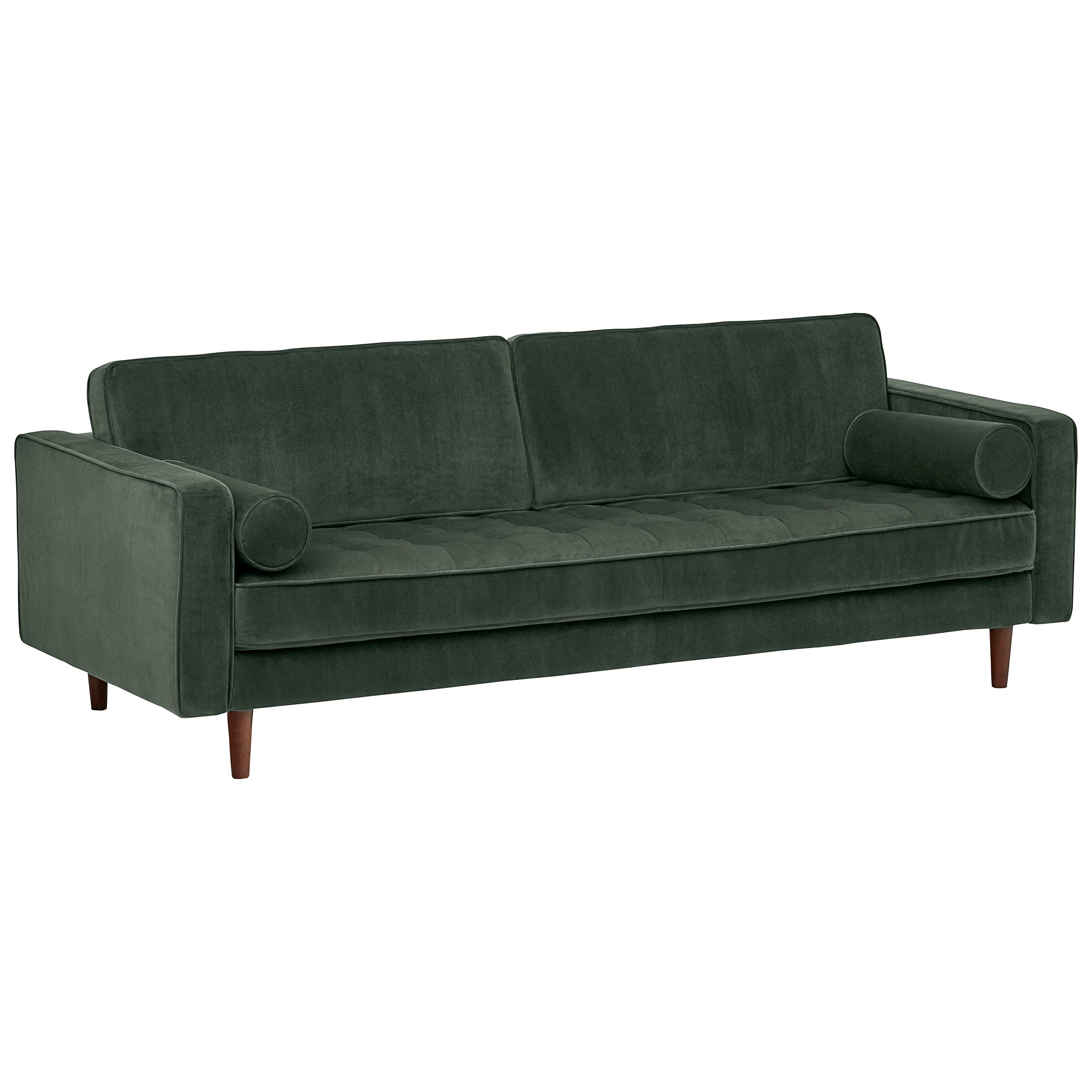 Amazon Brand – Rivet Aiden Tufted Mid-Century Modern Velvet Bench Seat Sofa Couch, 86.6"W, Hunter Green