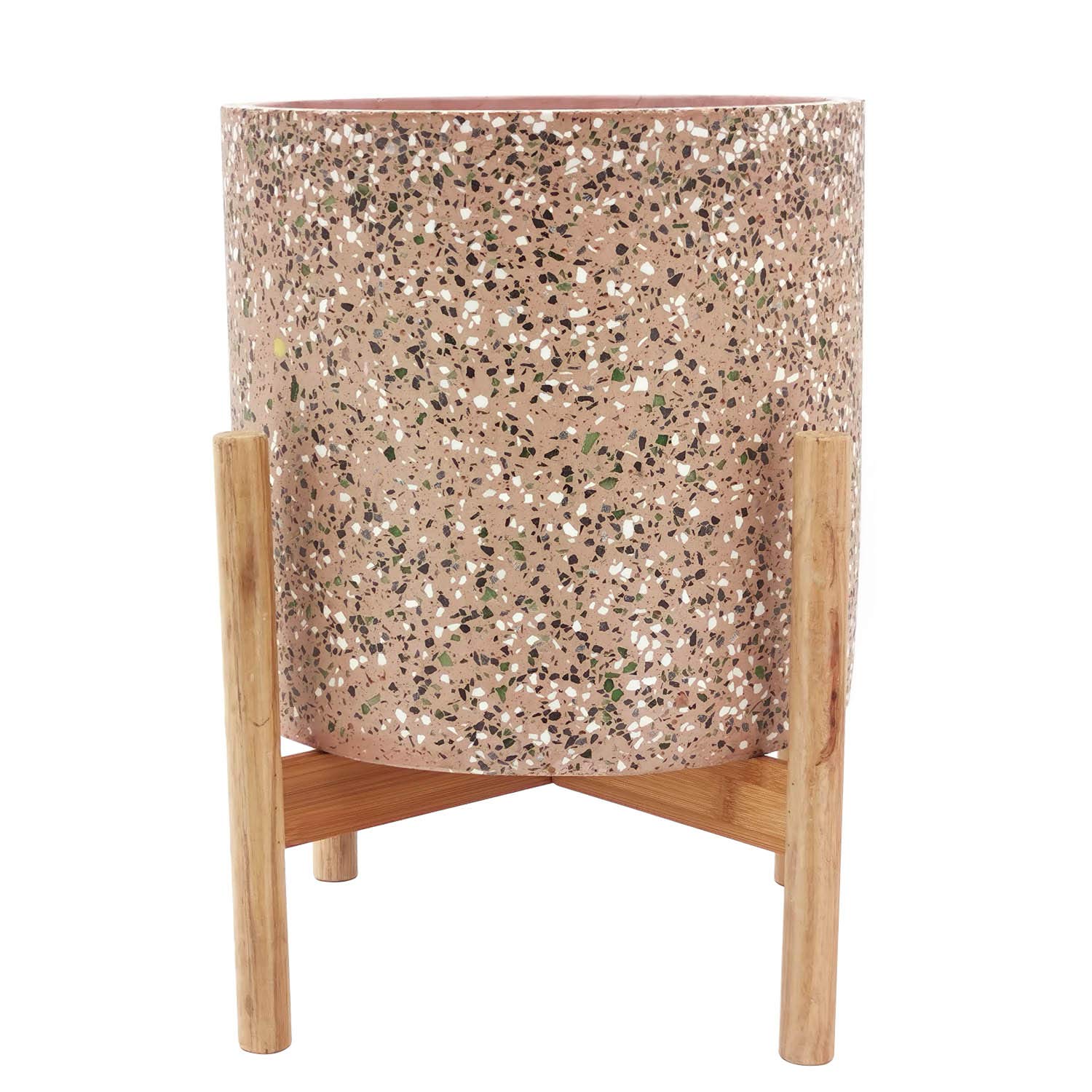 Amazon Brand – Rivet Terrazzo Planter with Wood Stand, 16.5"H, Pink