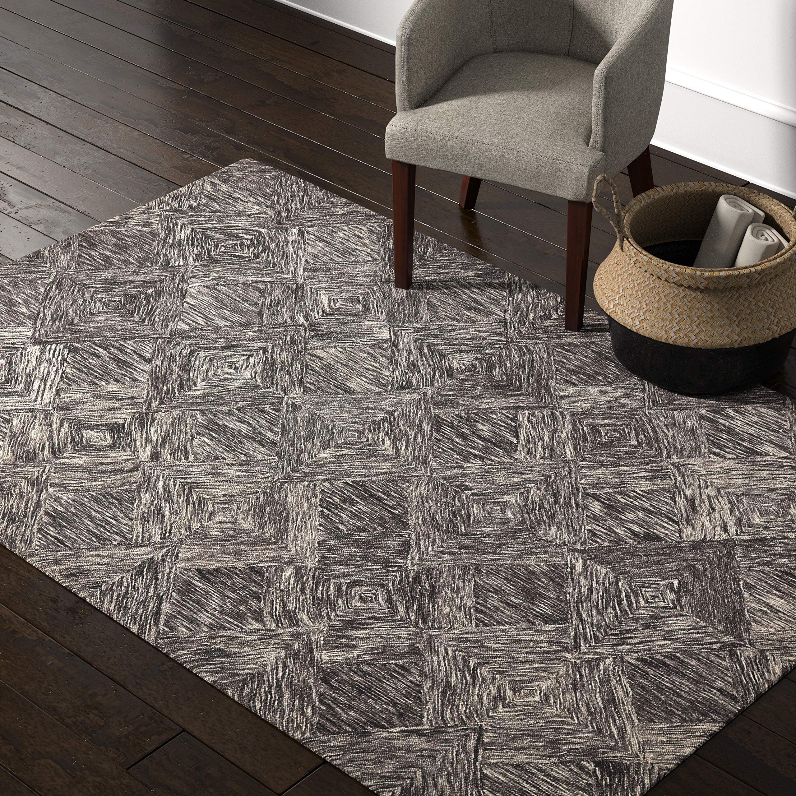 Amazon Brand – Rivet Motion Modern Patterned Wool Area Rug, 5' x 7' 6", Charcoal