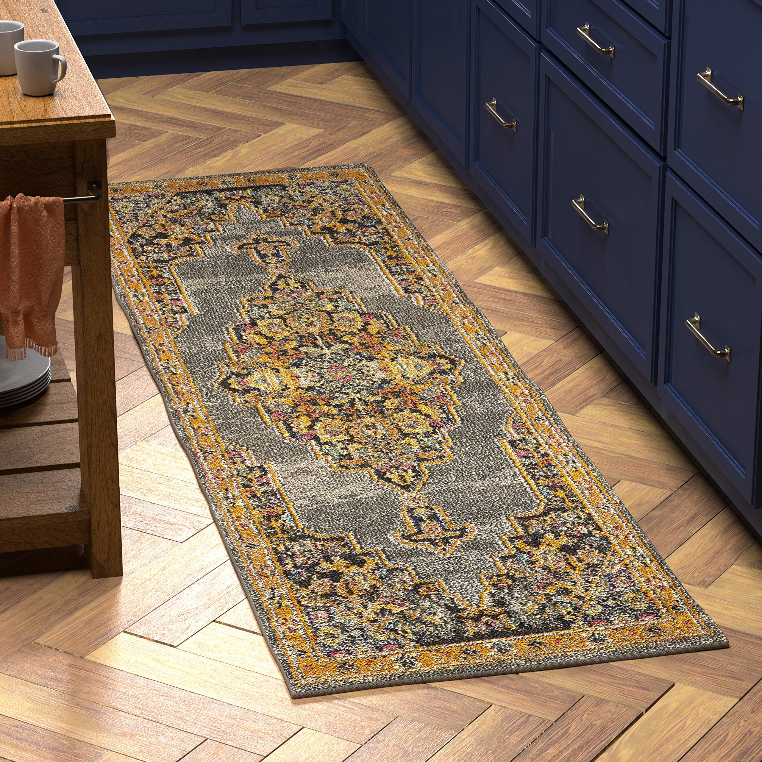 Amazon Brand – Stone & Beam Polypropylene Runner Rug, 2' 2" x 7' 6", Grey, Orange, Multicolor