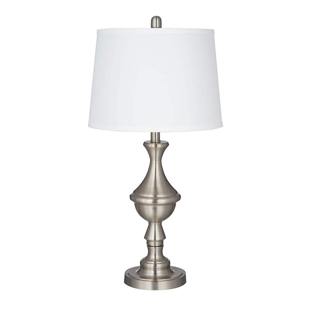 Amazon Brand – Ravenna Home Classic Traditional Metallic Table Lamp with LED Light Bulb, 28.25"H, Brushed Nickel