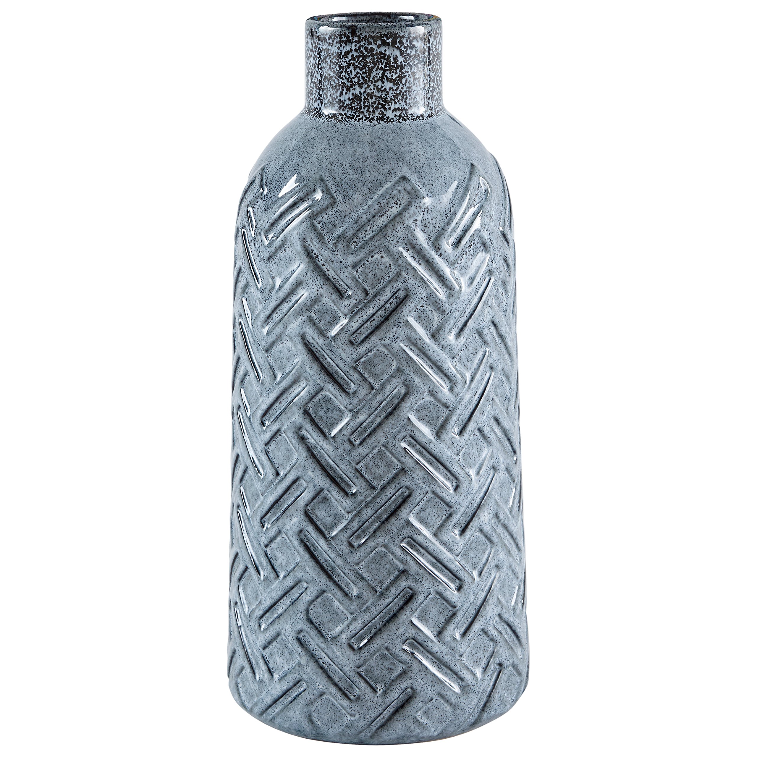 Amazon Brand – Stone & Beam Modern Crosshatch Home Decor Flower Vase - 11 Inch, Blue
