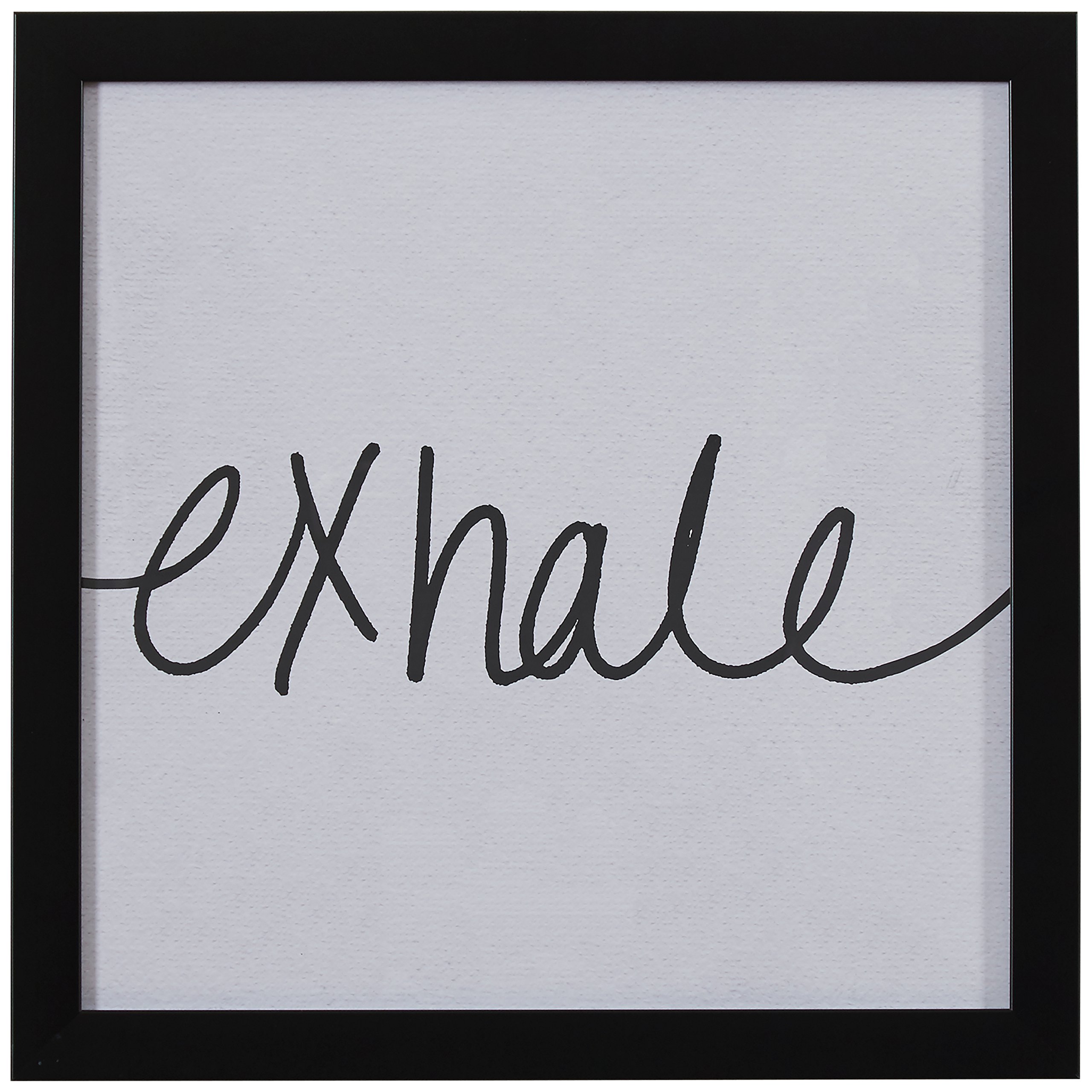 Amazon Brand – Stone & Beam Modern Black and White Exhale Word Art in Black Frame, 14" x 14"