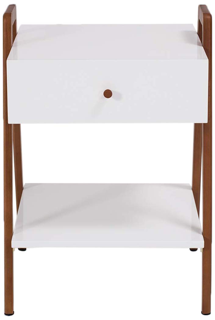 Amazon Brand - Rivet 1-Drawer 1-Shelf End/Side Table, 43 x 40 x 62 cm, White Lacquered MDF/Solid Beech Wood
