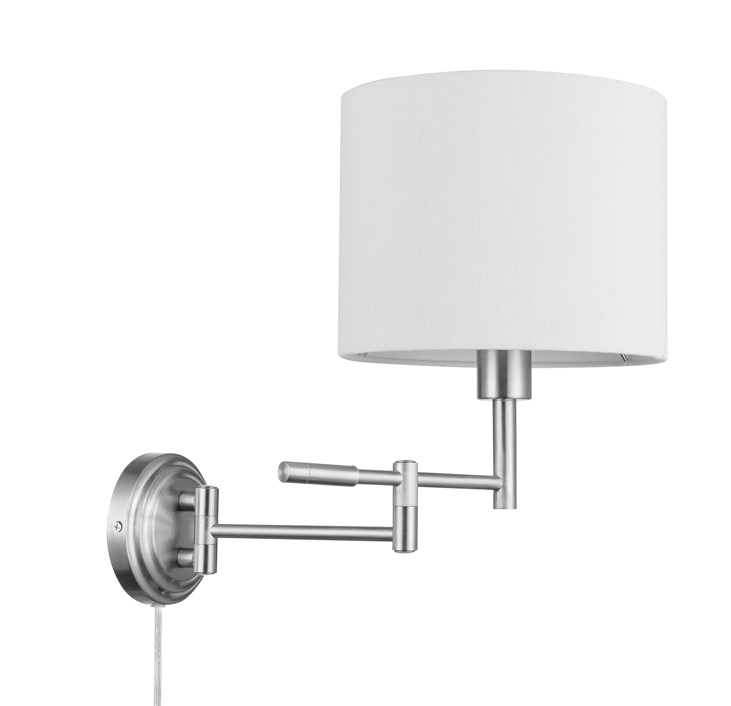 Amazon Brand - Ravenna Home Single-Light Swing Arm Wall Sconce with White Linen Shade, LED Bulb Included, 15.5"H, Brushed Nickel