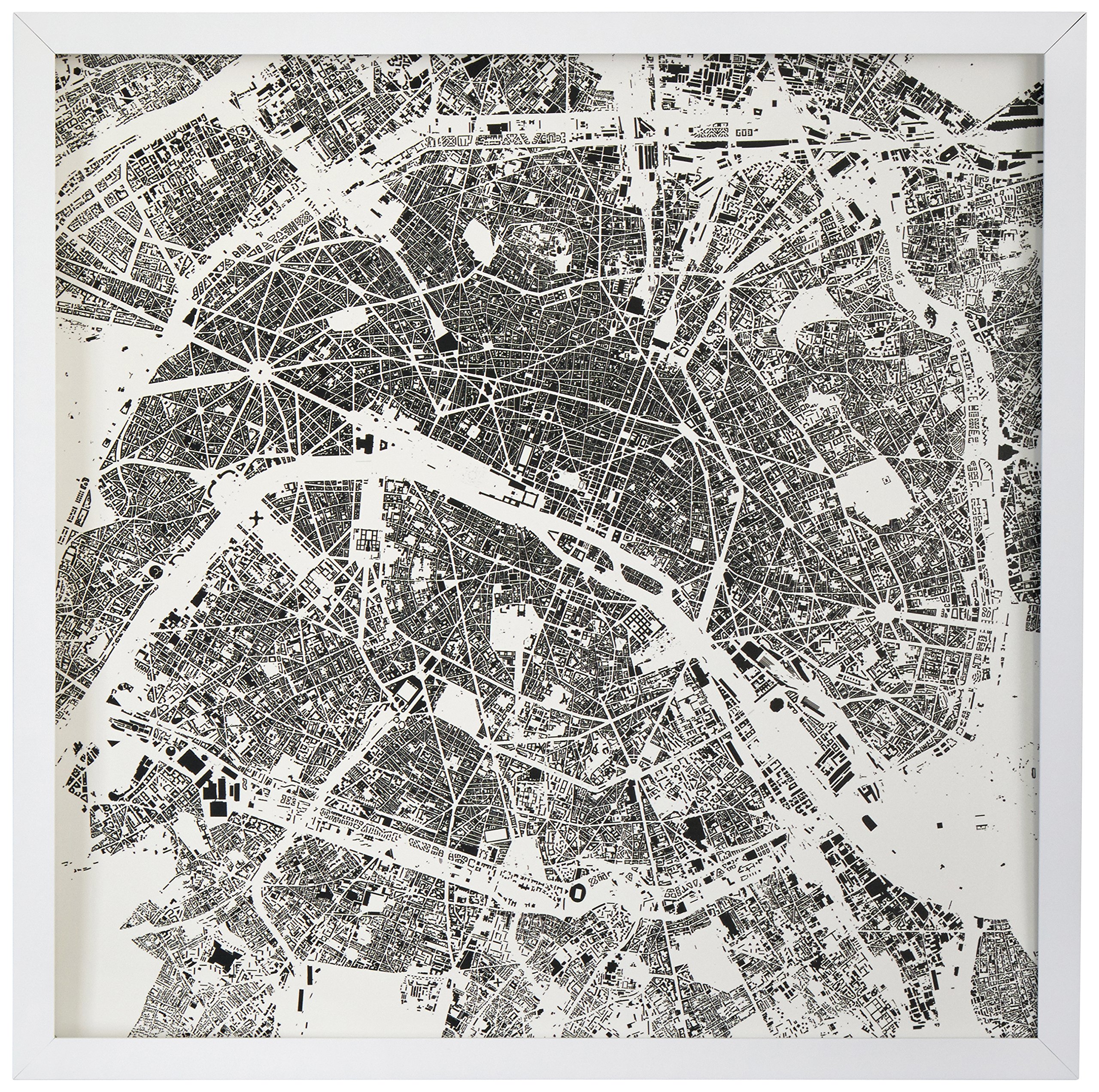 Amazon Brand – Rivet Modern White Framed Black and White Paris Map Print, 30" x 30"