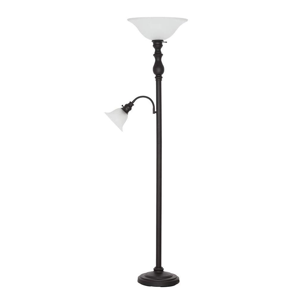 Amazon Brand – Ravenna Home Torchiere Standing Floor Lamp with Reading Light and LED Light Bulbs - 69.75 Inches, Dark Bronze with Frosted Glass Shade