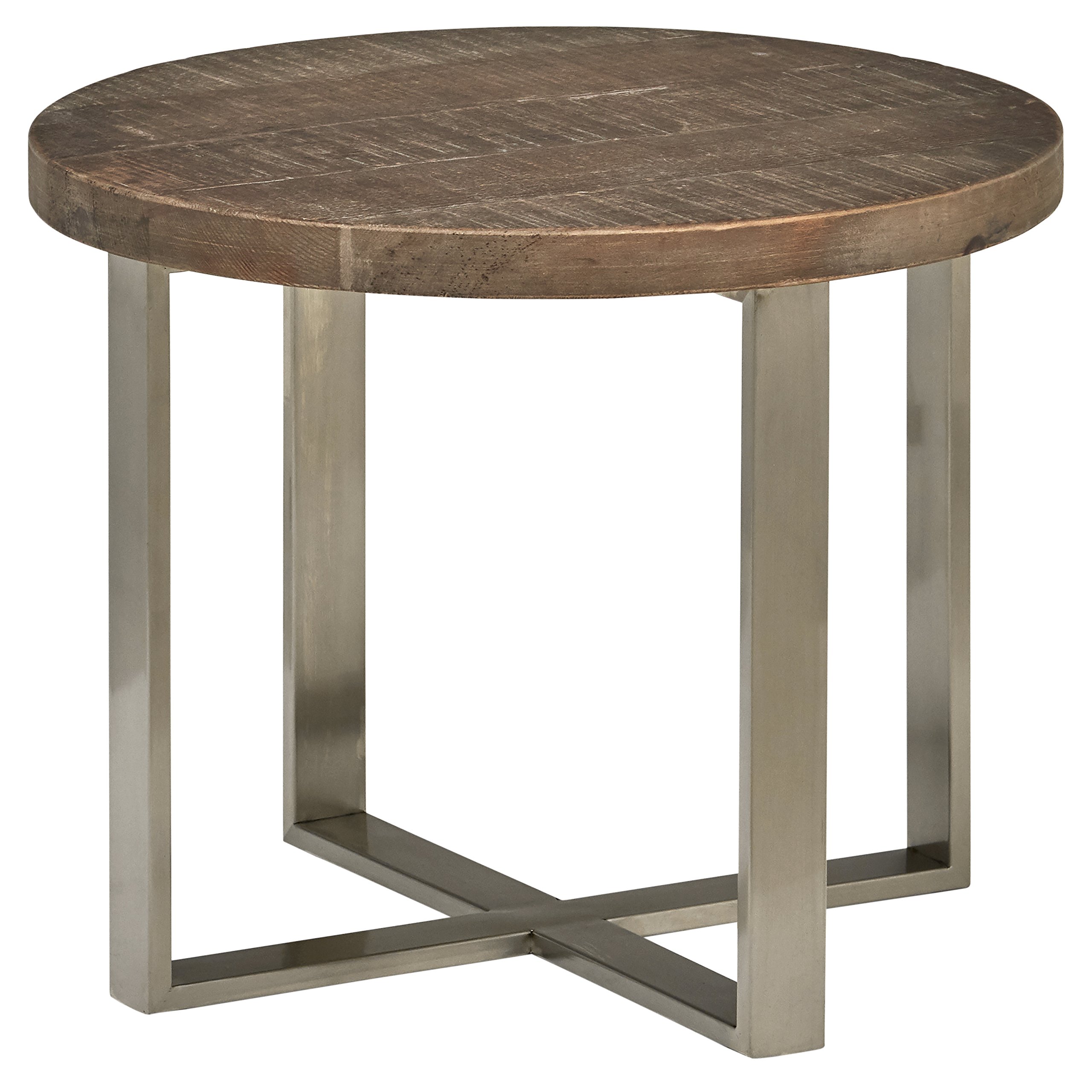 Amazon Brand – Stone & Beam Culver Reclaimed Wood Round Side End Table, 23.6"D, Natural and Steel