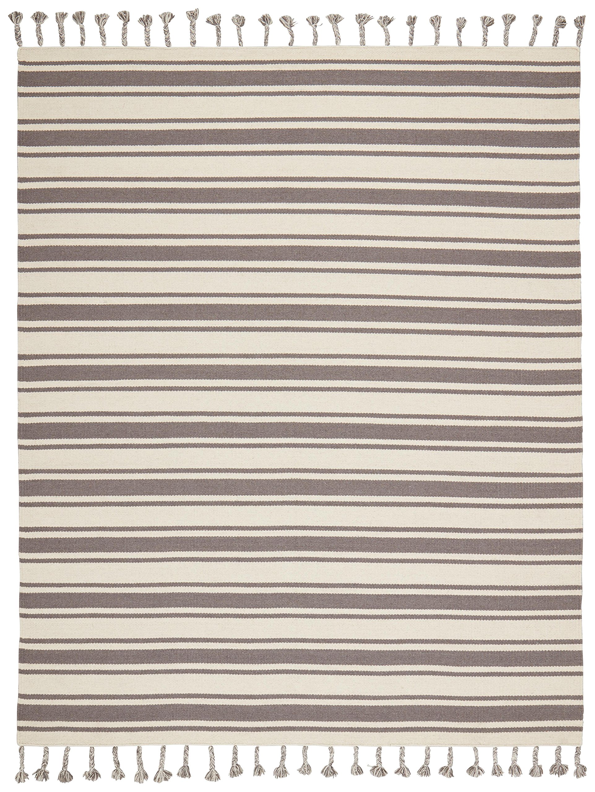 Amazon Brand – Stone & Beam Los Altos Striped Dhurrie Farmhouse Area Rug, 5' x 7' 6", Grey and Ivory