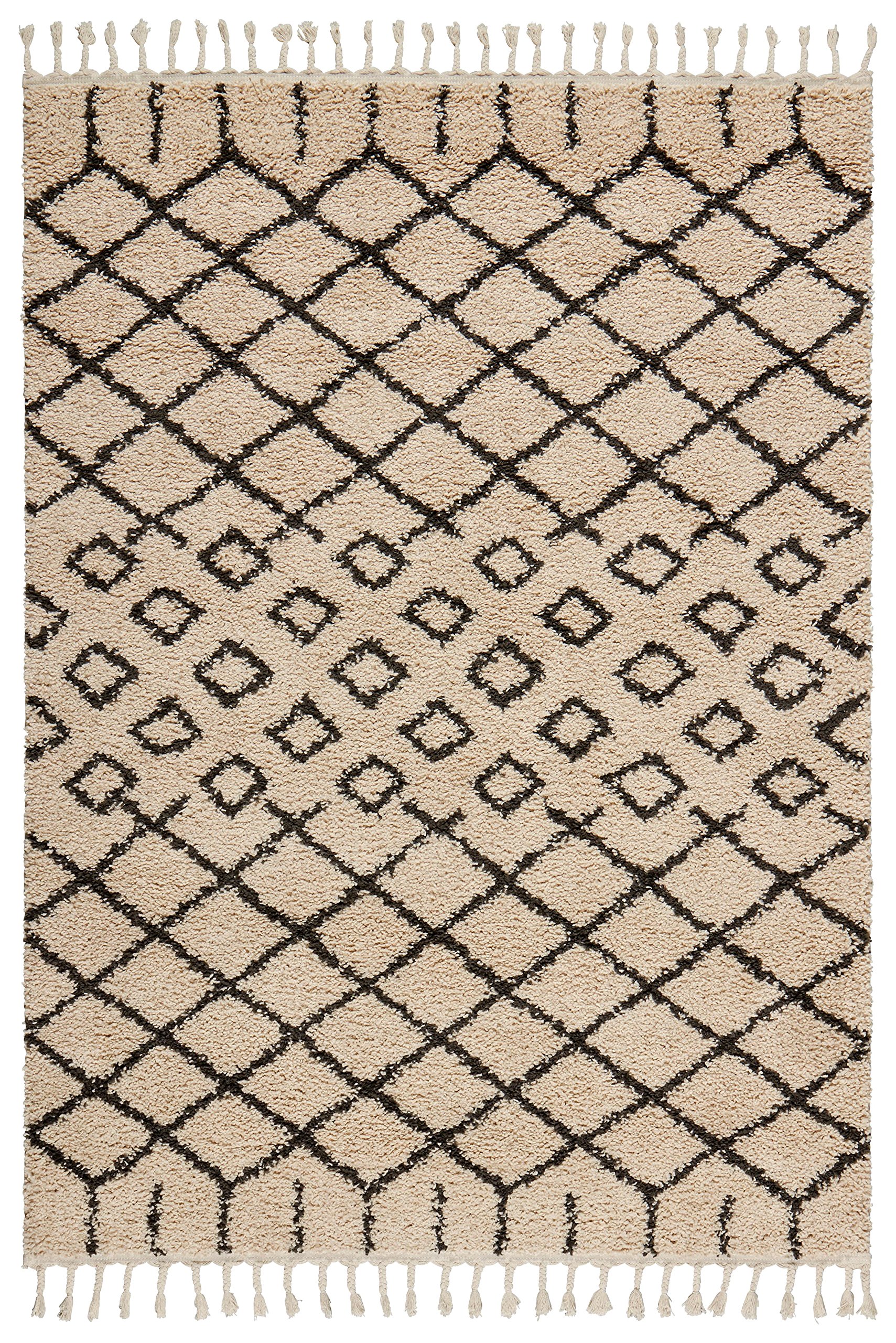 Amazon Brand – Rivet Shag Diamond Morrocan Area Rug, 7' 10" x 10' 6", Cream