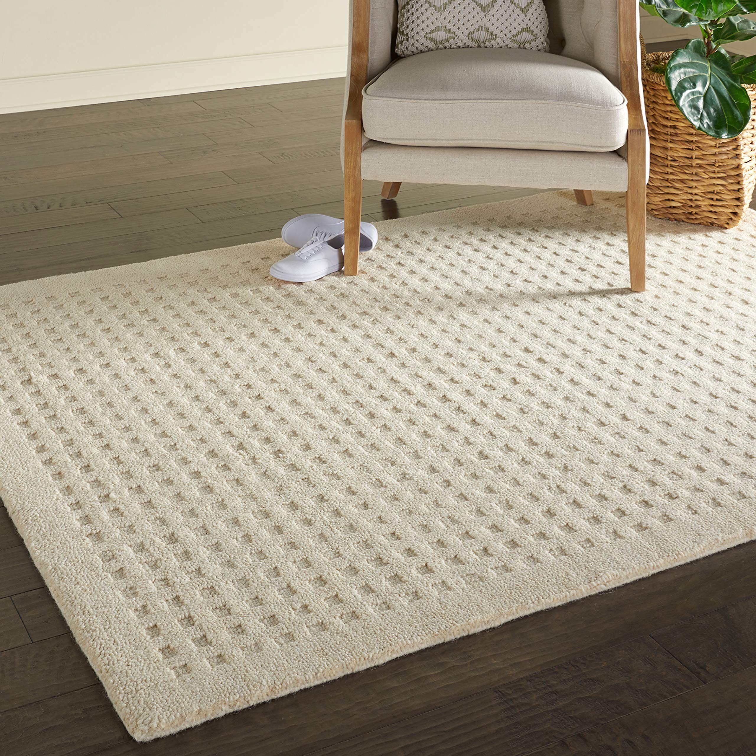 Amazon Brand – Stone & Beam Casual Geometric Wool Area Rug, 7' 6" x 5', Ivory