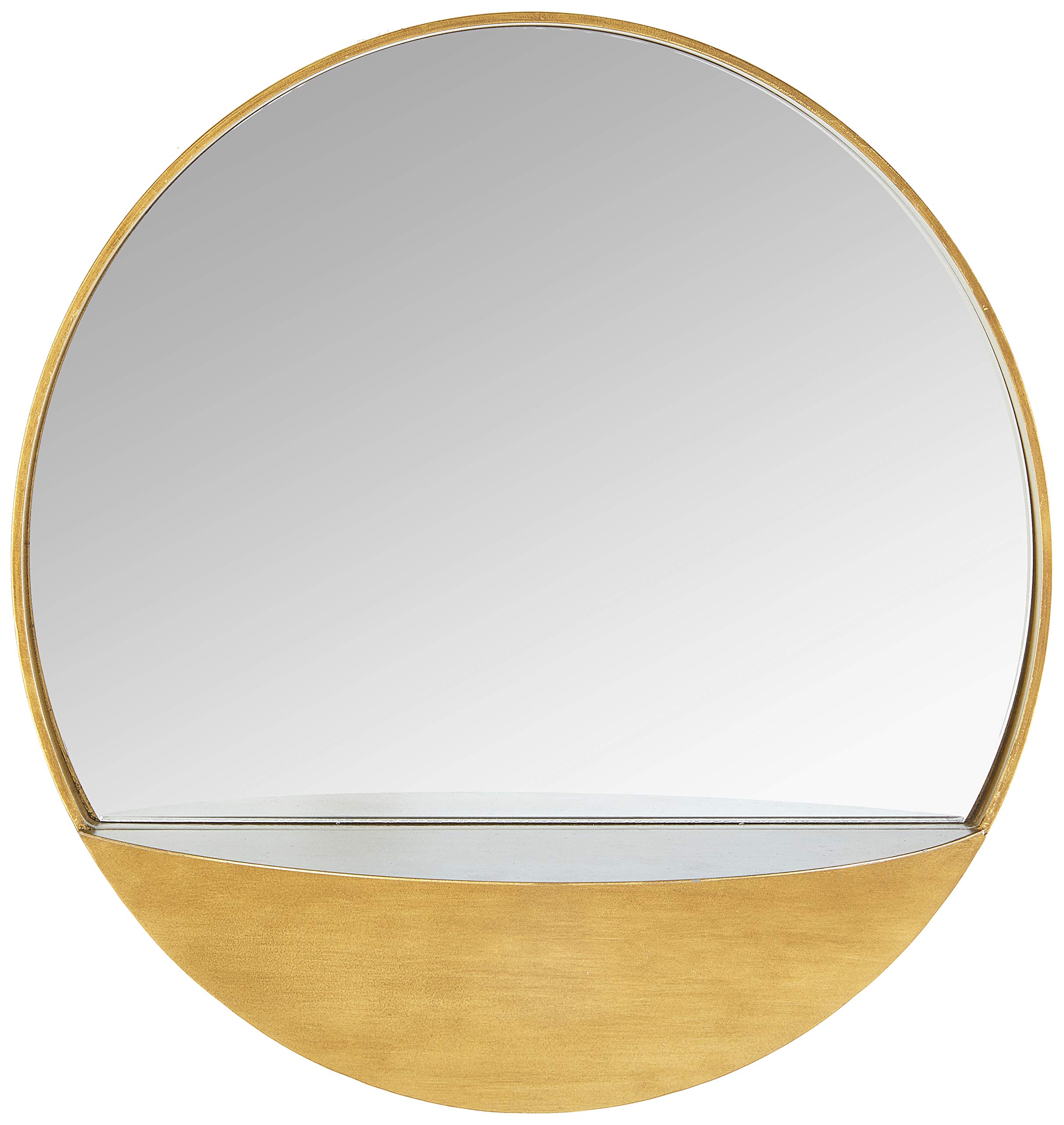 Amazon Brand - Rivet Modern Round Hanging Mirror with Shelf, 18" Diameter, Gold