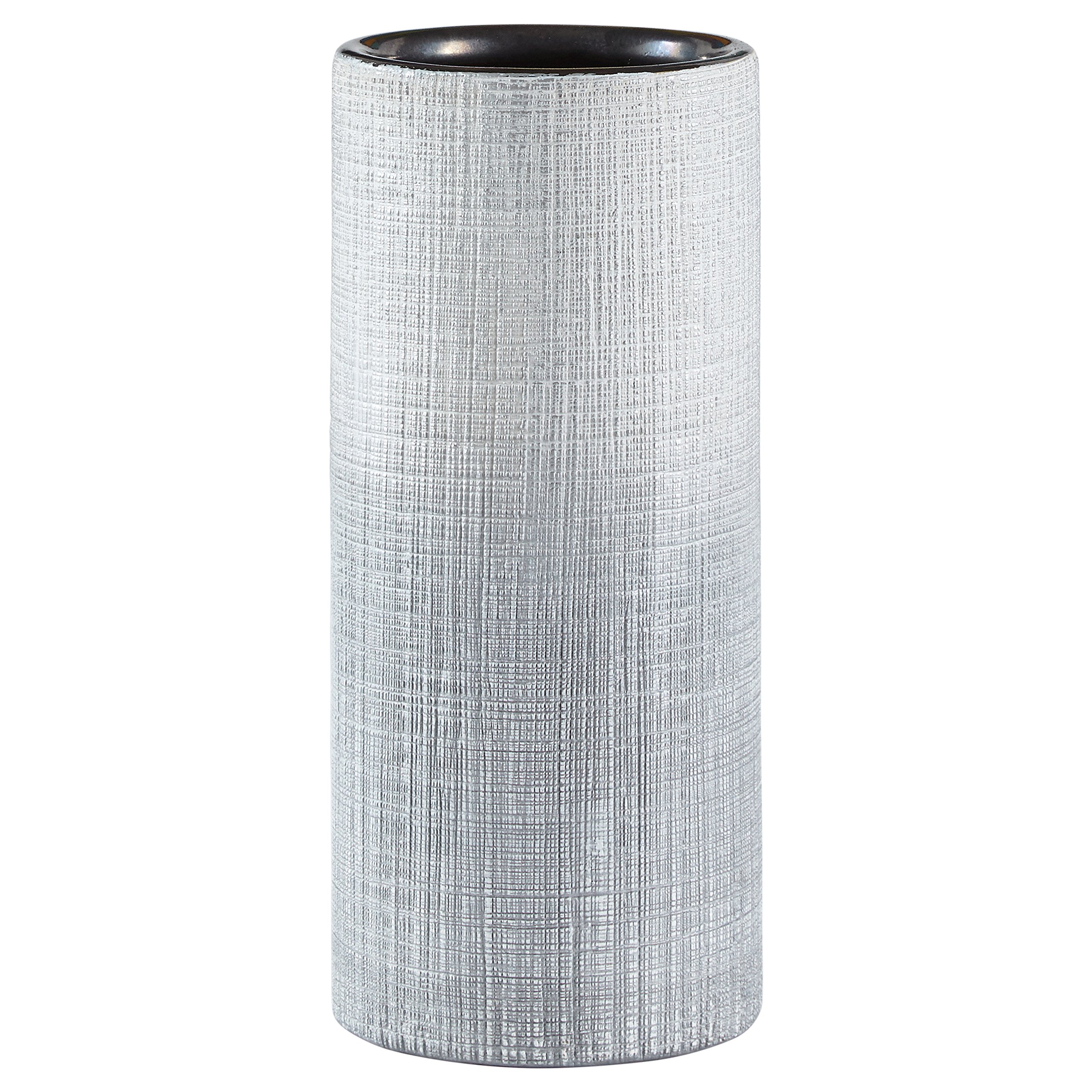 Amazon Brand – Rivet Rustic Stoneware Indoor Outdoor Flower Plant Home Decor Cylinder Vase, 9"H, Silver