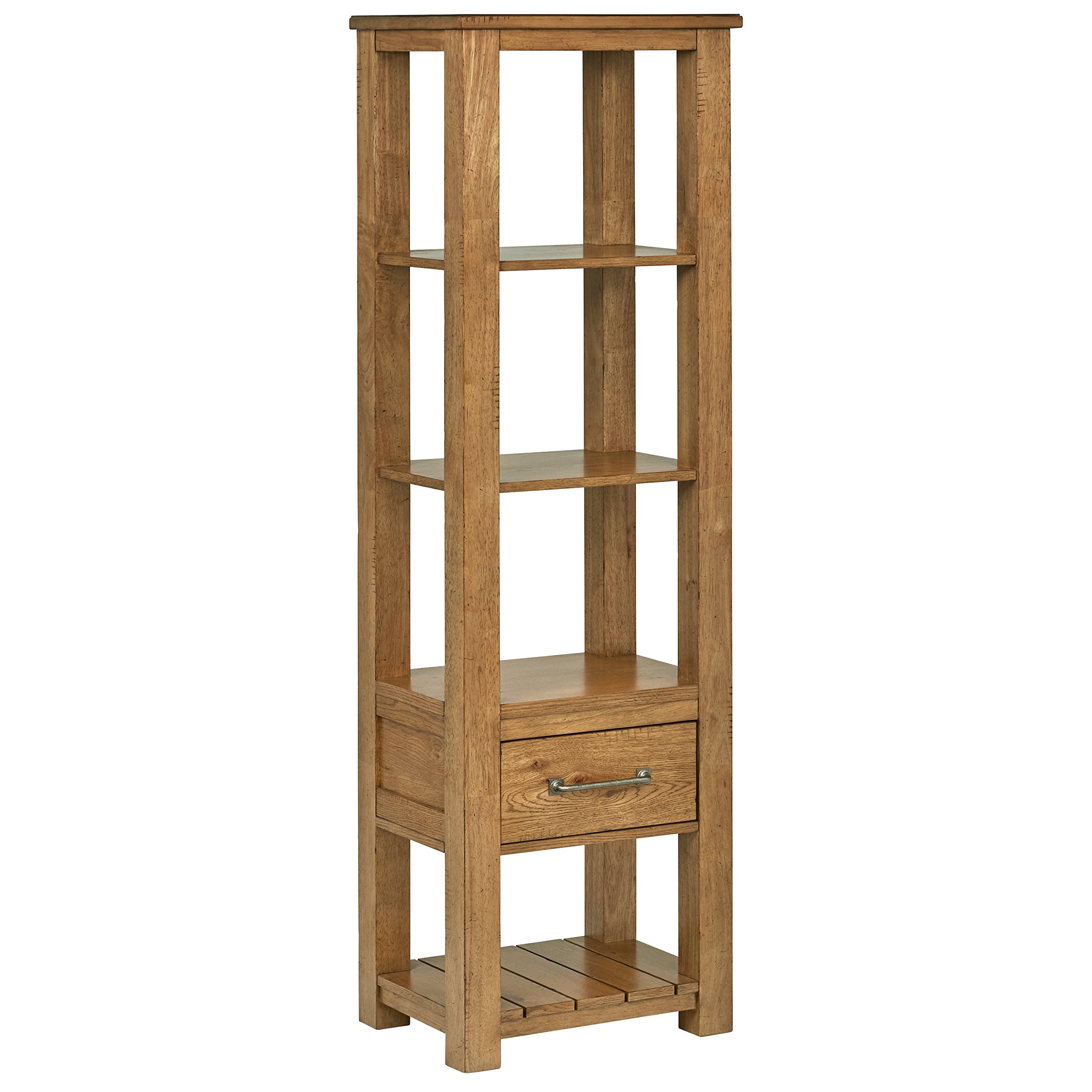 Amazon Brand – Stone & Beam Parson Entertainment Tower with Wood Shelves and Drawer, 72"H, Oak