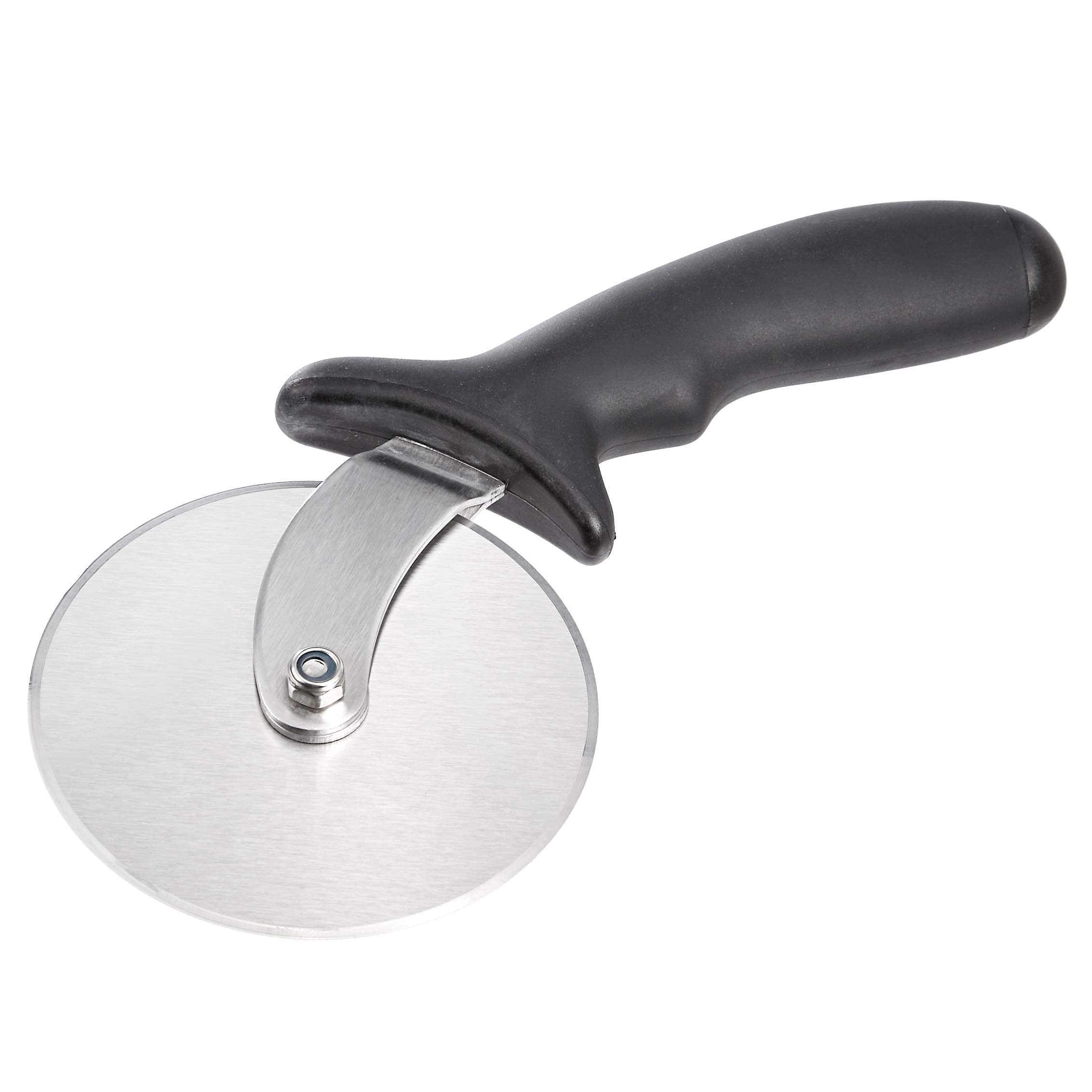 AmazonBasics Stainless Steel Pizza Wheel and Cutter with Cover, Black Soft Grip Handle (Renewed)