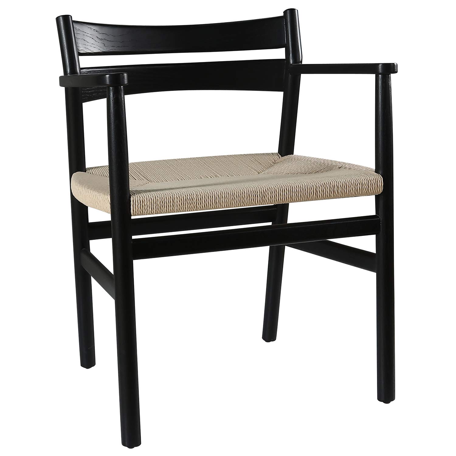Amazon Brand – Stone & Beam Wood and Rattan Dining Chair with Arms, 24.8"W, Black