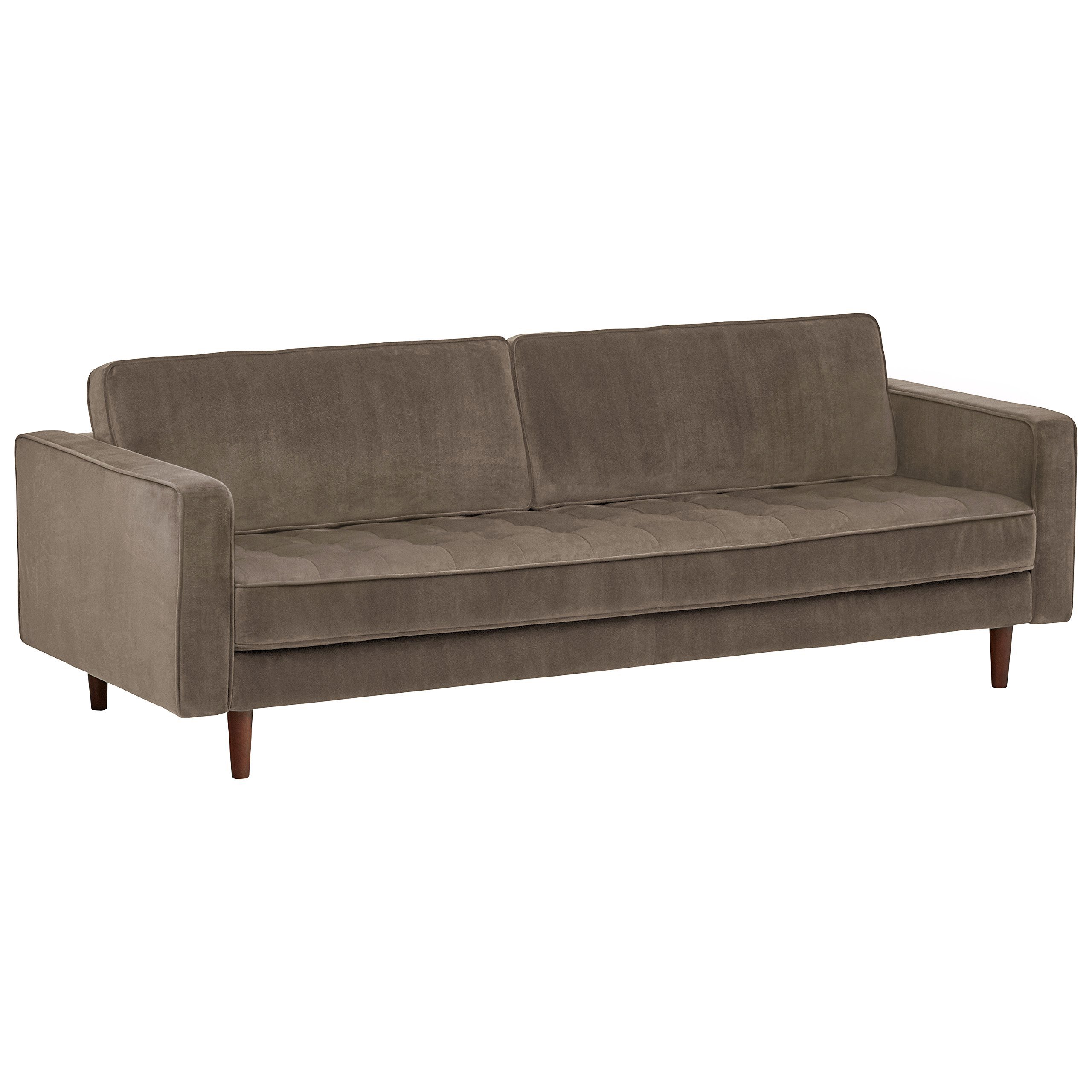 Amazon Brand – Rivet Aiden Tufted Mid-Century Modern Velvet Bench Seat Sofa Couch, 86.6"W, Otter Grey