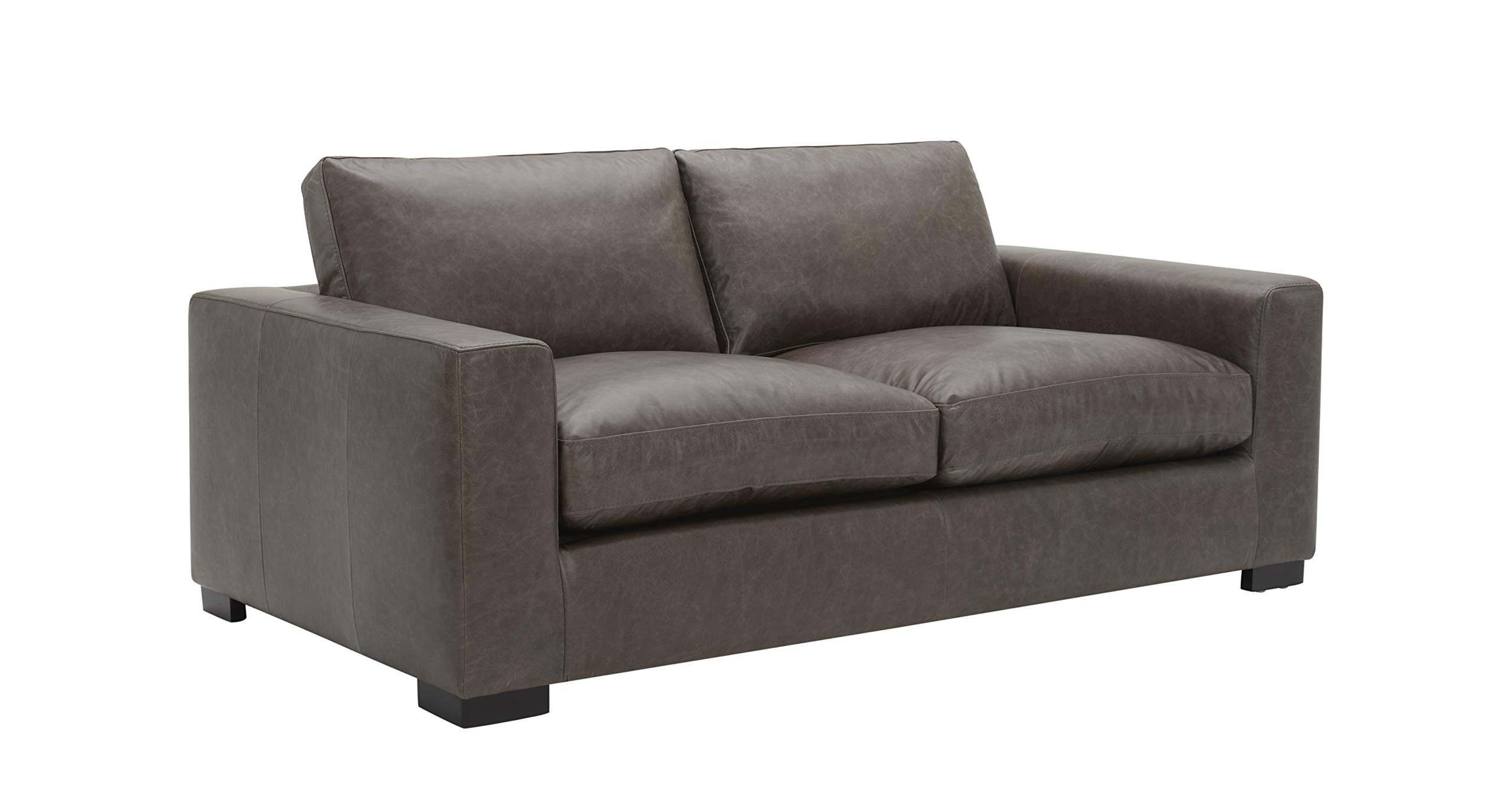 Amazon Brand – Stone & Beam Westview Extra-Deep Down-Filled Leather Loveseat Sofa Couch, 75.6"W, Dark Grey