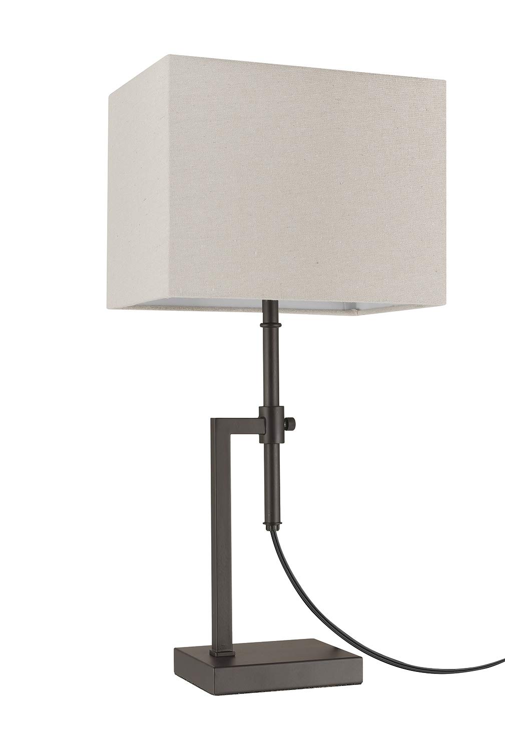 Amazon Brand – Stone & Beam Contemporary Adjustable Height Table Lamp with Rectangular Linen Shade, LED Bulb Included, 26"H, Brown