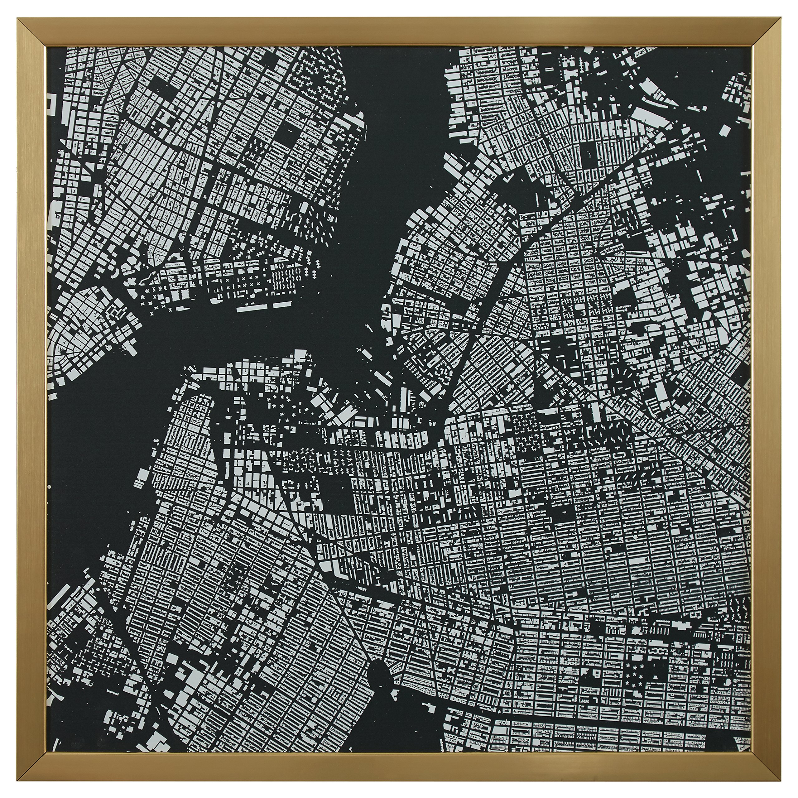 Amazon Brand – Rivet Modern Black and White Map of New York City, Gold Frame, 30" x 30"