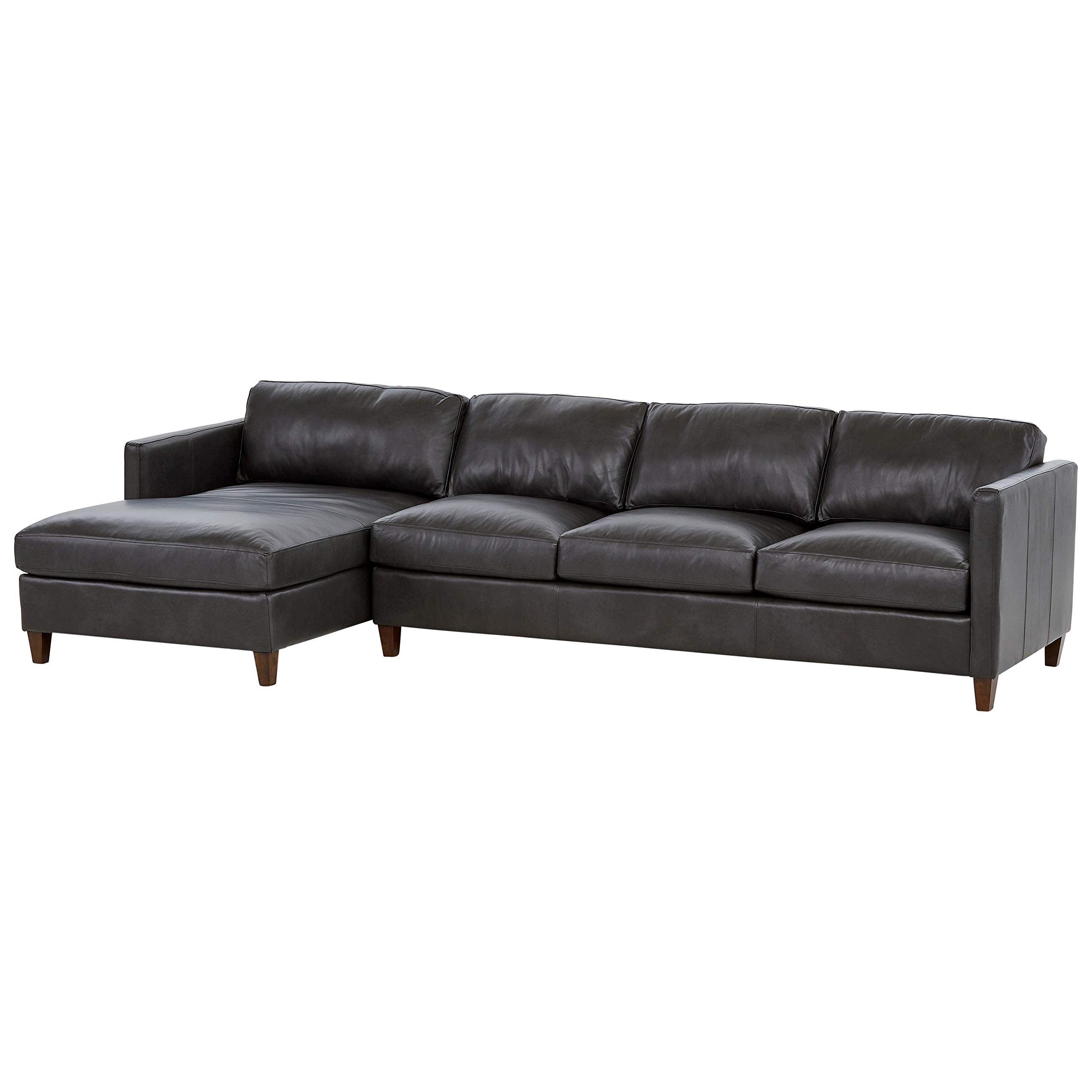 Amazon Brand – Stone & Beam Andover Leather Left-Facing Sofa-Chaise Sectional, 126"W, Charcoal