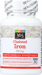365 Everyday Value, Chelated Iron 18mg, 100 ct