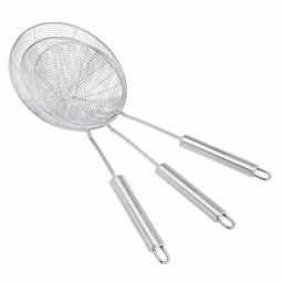 AmazonCommercial Stainless Steel 3-Piece Spider Strainer Set, Set Contains 5.3", 5.9", and 6.75" Strainer, Pack of 3