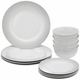 Amazon Brand - Solimo 12 Piece Dinnerware Set (Line Design)